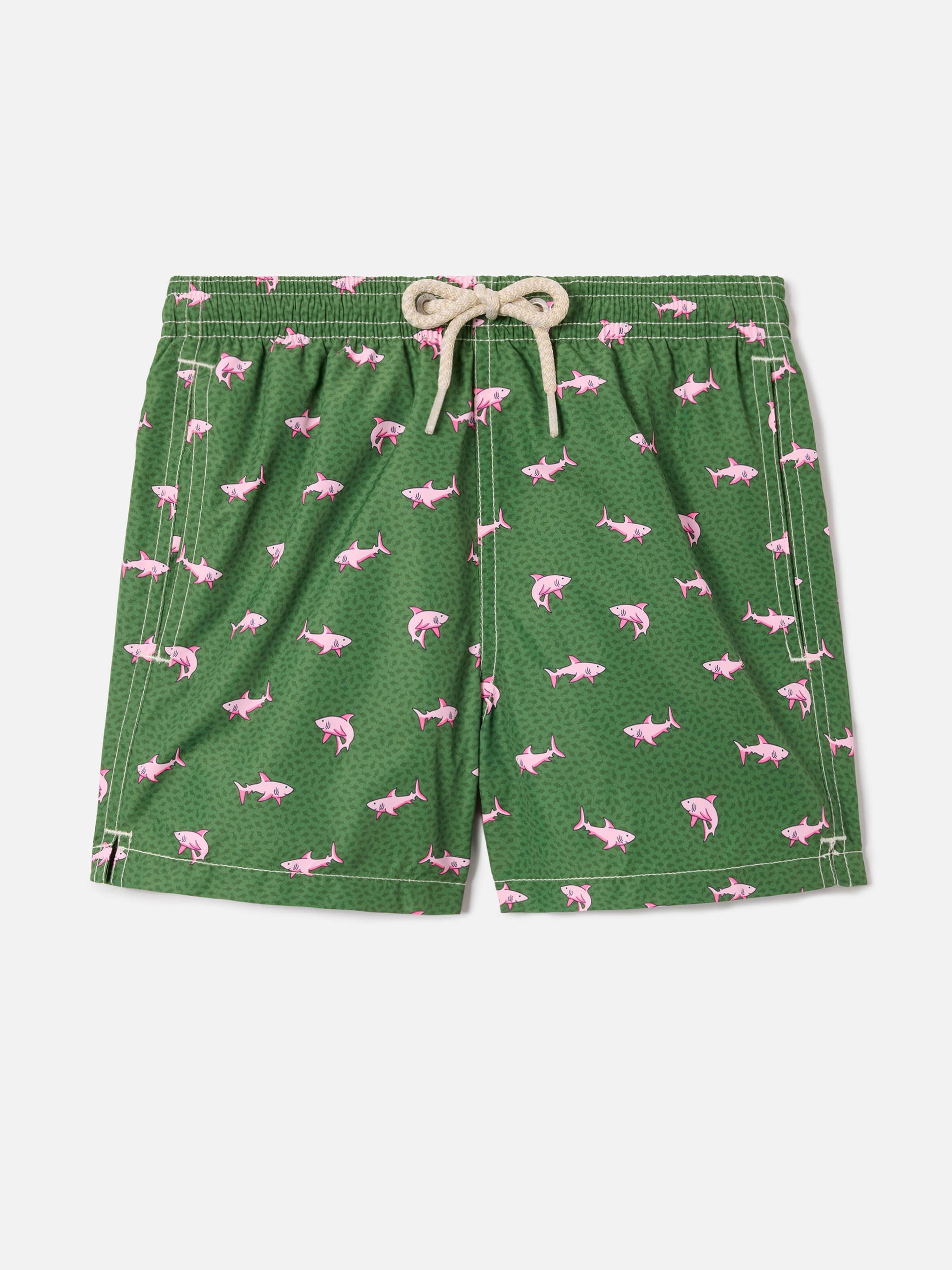 Jean Lighting Swim Shorts With Shark All-Over Print Green Swimshort