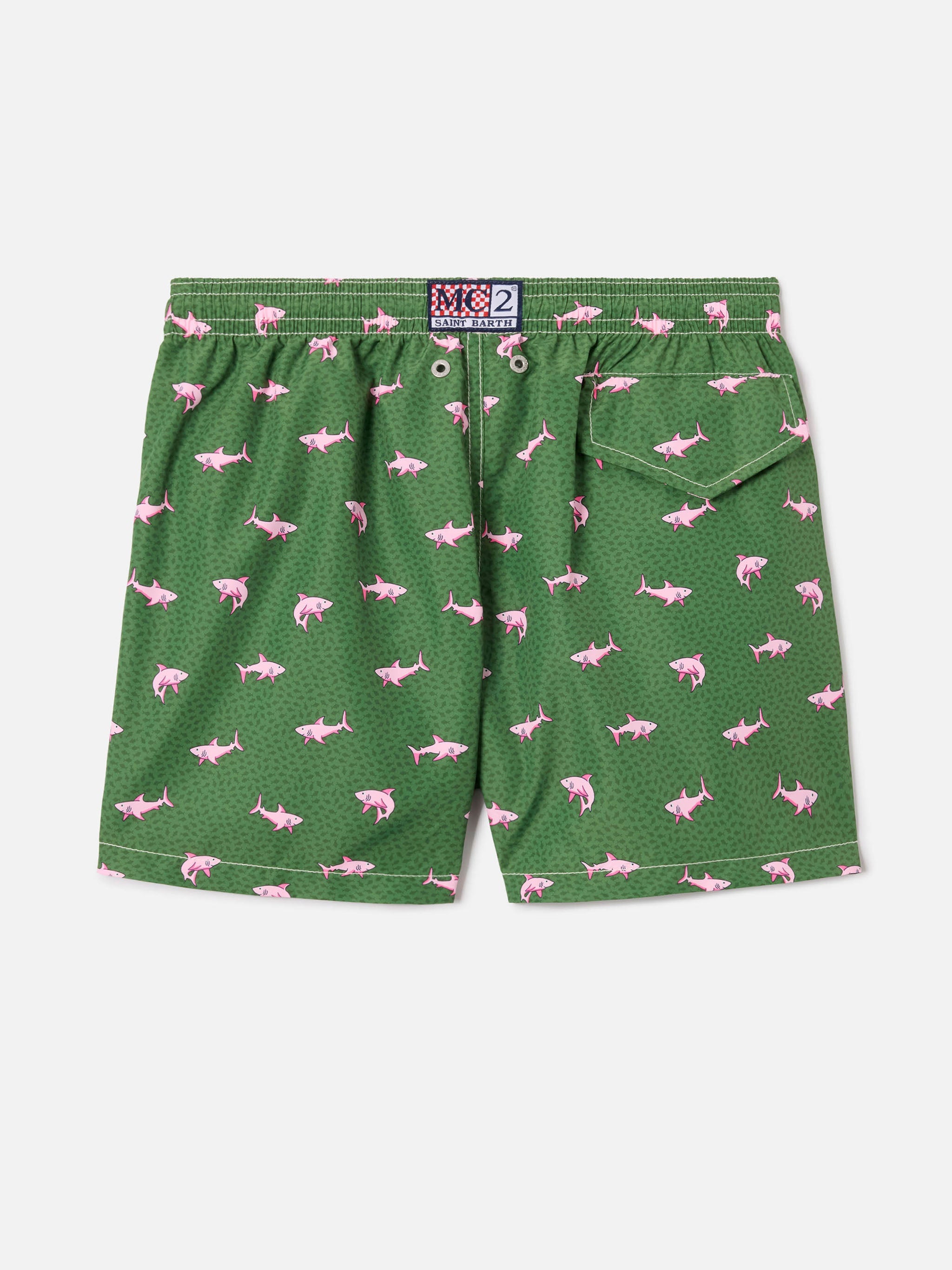 Jean Lighting Swim Shorts With Shark All-Over Print Green Swimshort