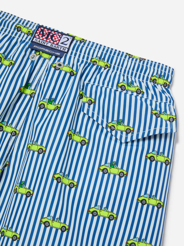 Jean Lighting Swim Shorts With Porsche Print On Stripes | Special Edition Blue Swimshort