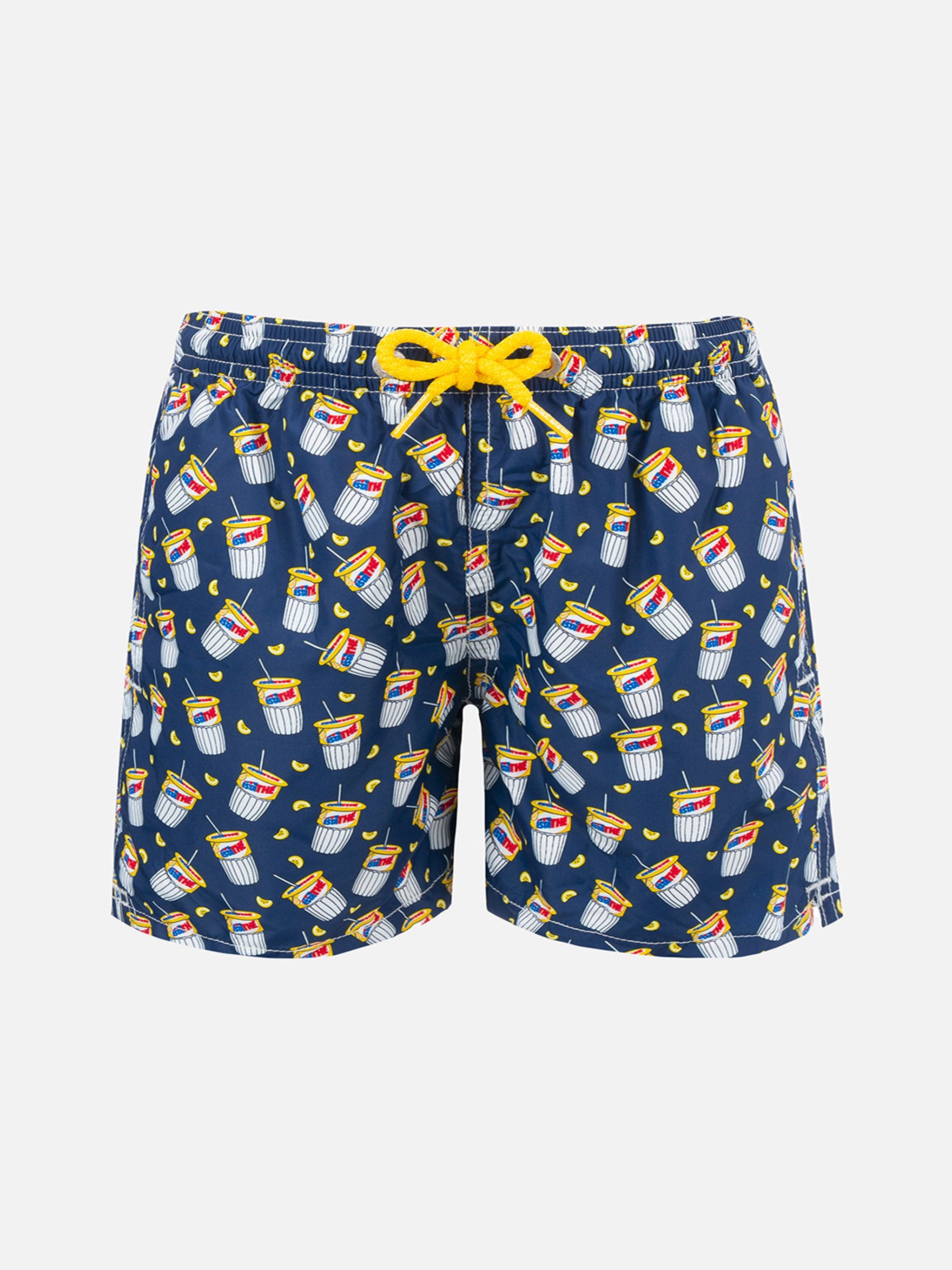 Boy Lightweight Fabric Swimshorts With Estathè Print | Estathe Special Edition Blue Swimshort