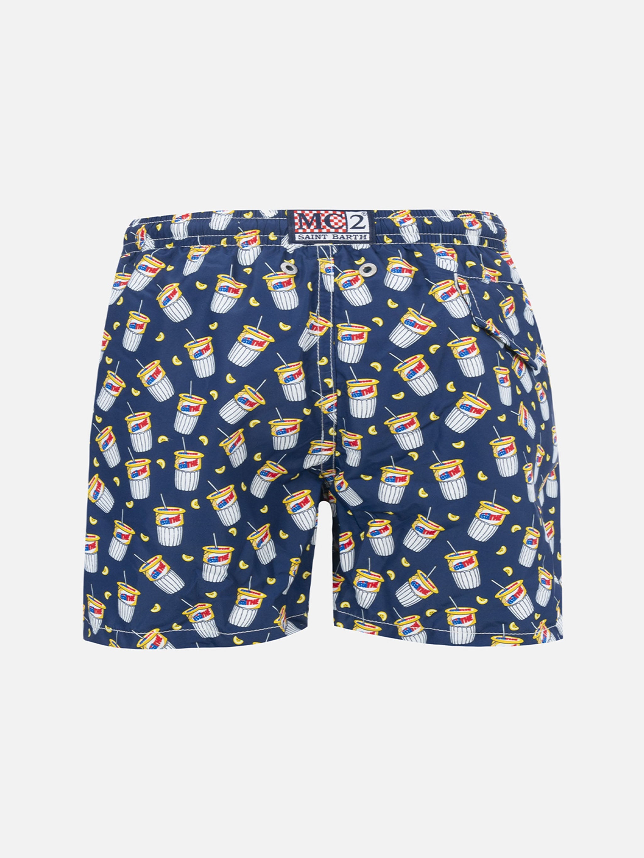Boy Lightweight Fabric Swimshorts With Estathè Print | Estathe Special Edition Blue Swimshort