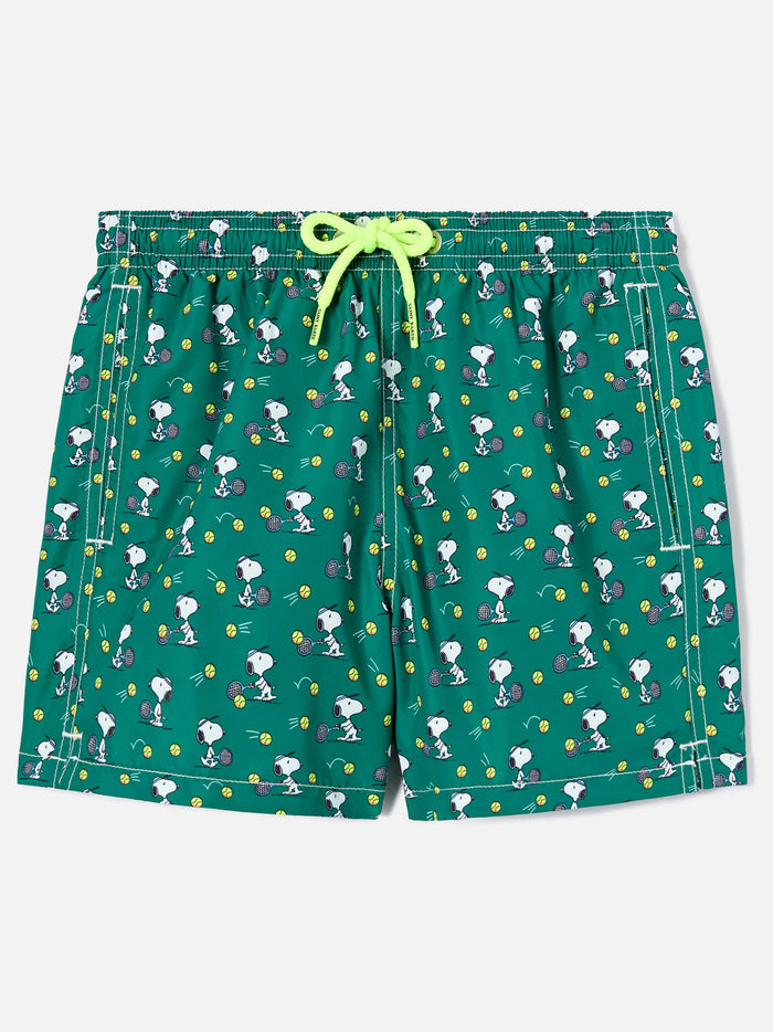 Jean Lighting Swim Shorts With Snoopy Playing Tennis Print | Special Edition Green Swimshort