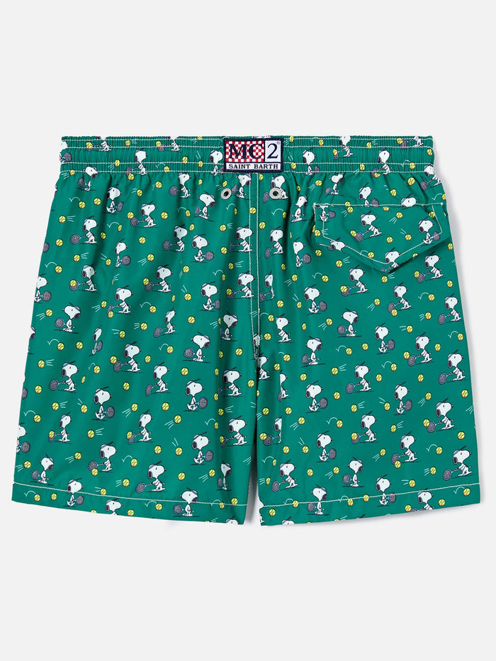 Jean Lighting Swim Shorts With Snoopy Playing Tennis Print | Special Edition Green Swimshort