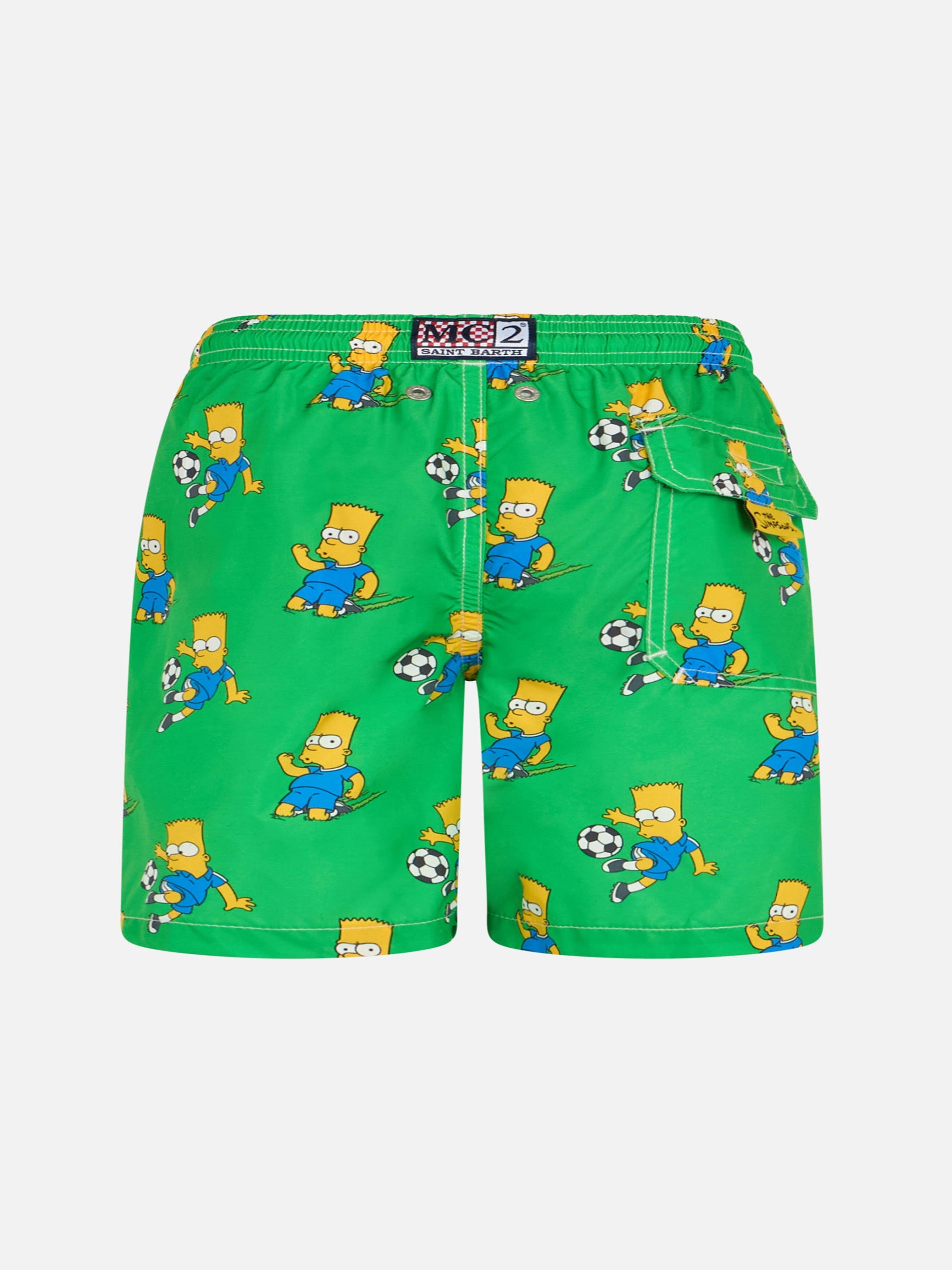 Boy Lightweight Fabric Swim-Shorts Jean Lighting With Bart Print | The Simpson Special Edition Green Swimshort
