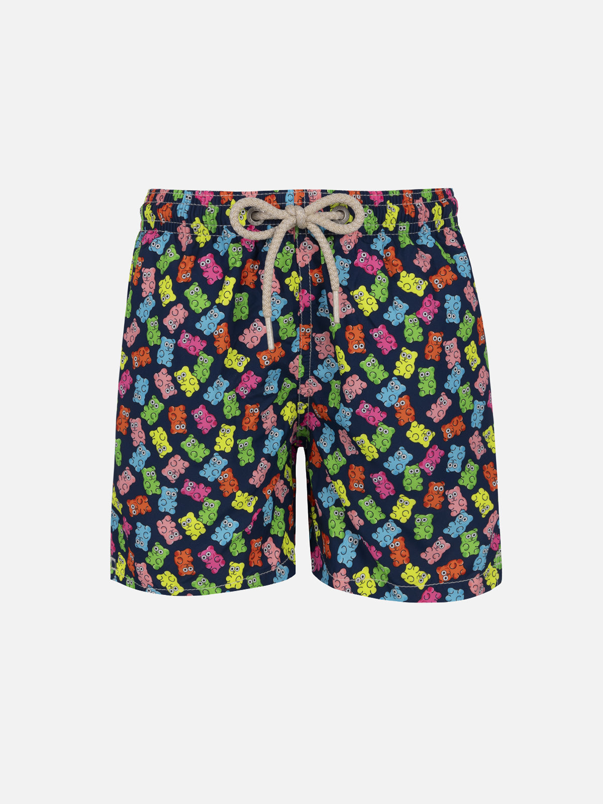 Boy Lightweight Fabric Swim-Shorts Jean Lighting With Candy Bears Print Blue Swimshort