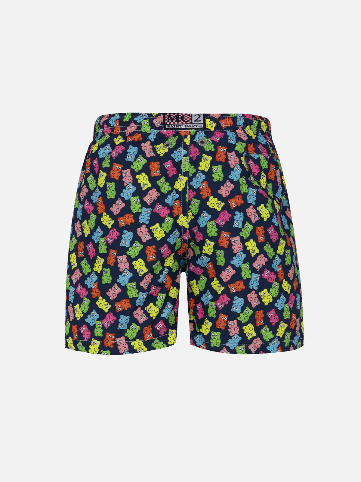 Boy Lightweight Fabric Swim-Shorts Jean Lighting With Candy Bears Print Blue Swimshort