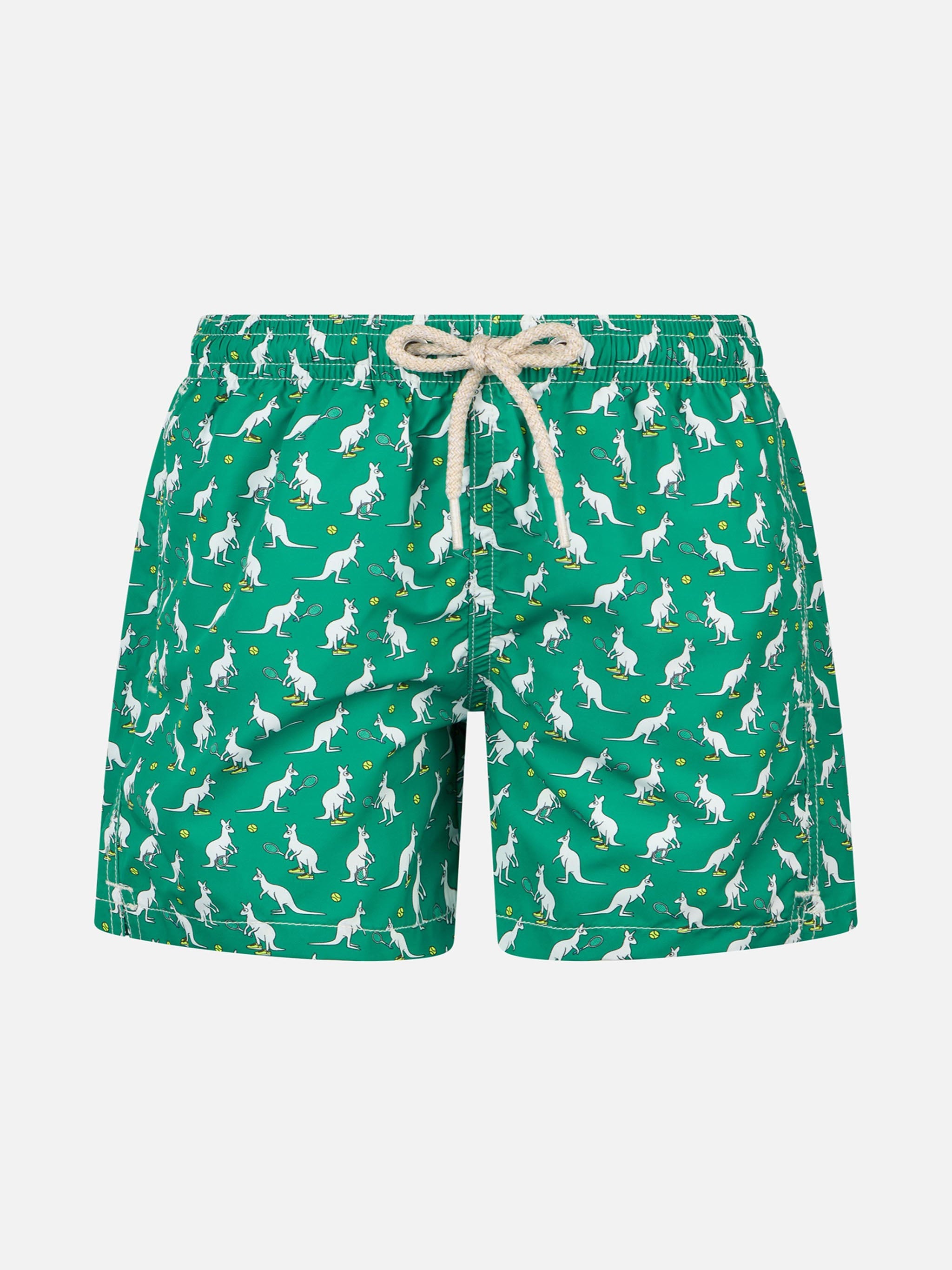 Boy Lightweight Fabric Swim-Shorts Jean Lighting With Australian Brand Logo Print | Special Edition Green Swimshort