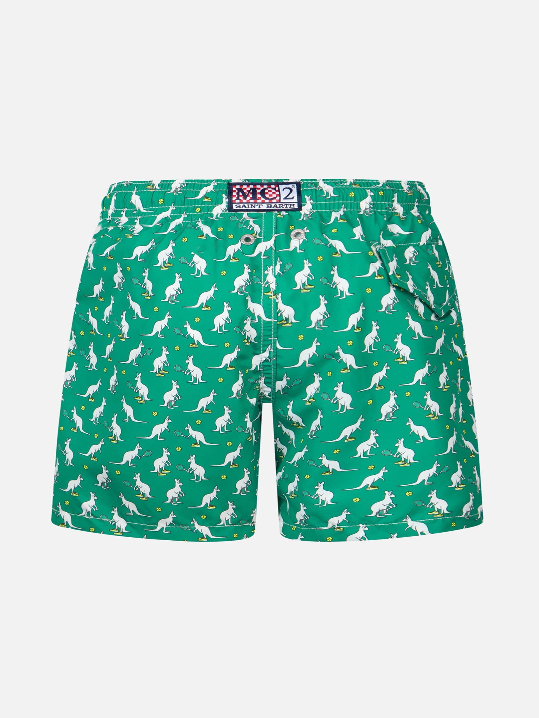 Boy Lightweight Fabric Swim-Shorts Jean Lighting With Australian Brand Logo Print | Special Edition Green Swimshort