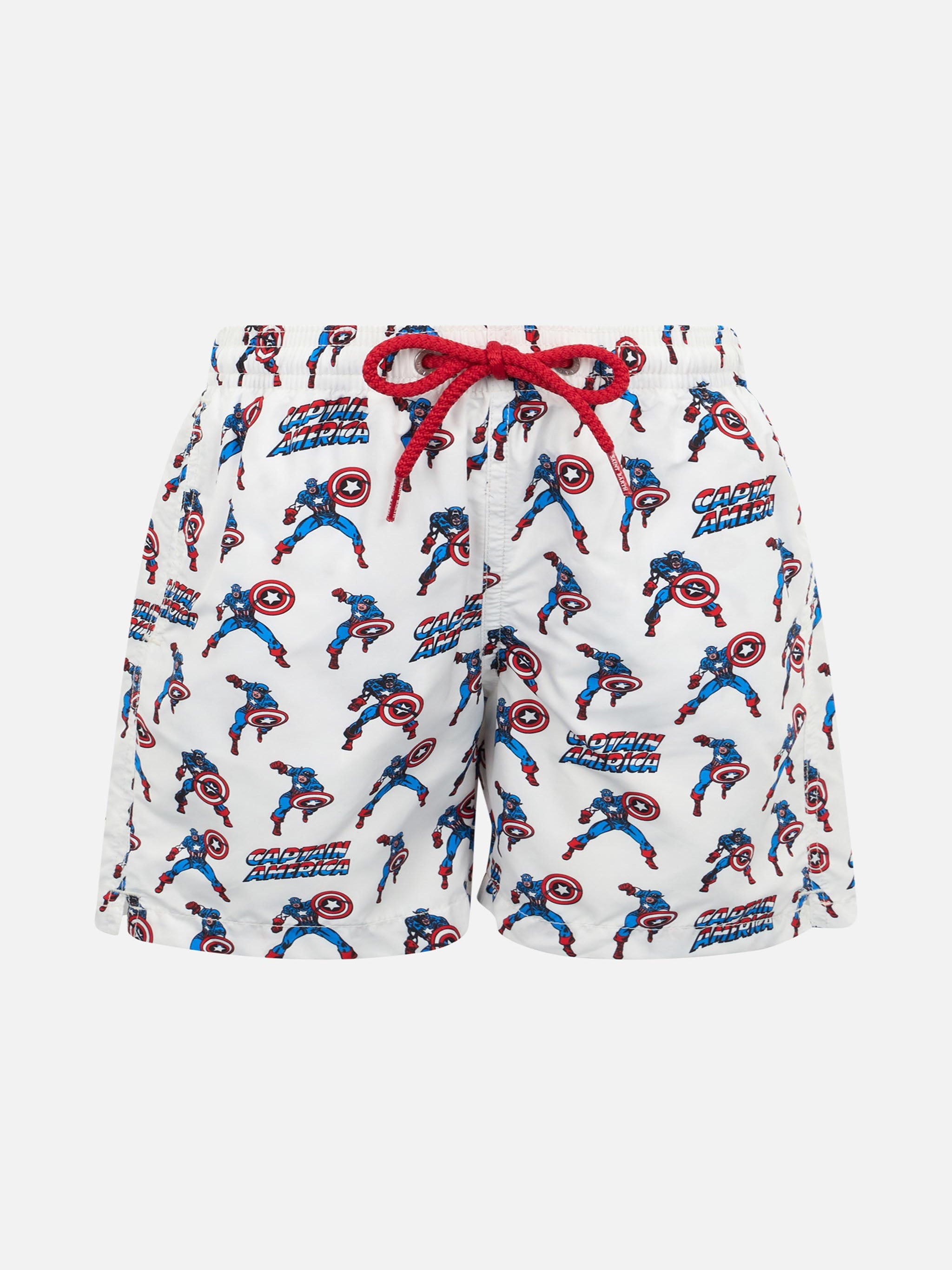 Boy Lightweight Fabric Swim-Shorts Jean Lighting With Captain America Print | Marvel Special Edition White Swimshort