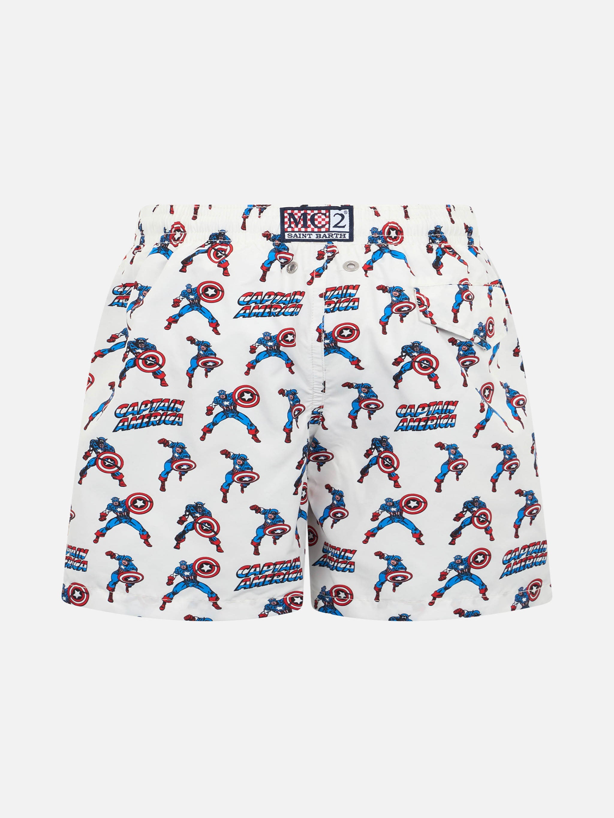 Boy Lightweight Fabric Swim-Shorts Jean Lighting With Captain America Print | Marvel Special Edition White Swimshort