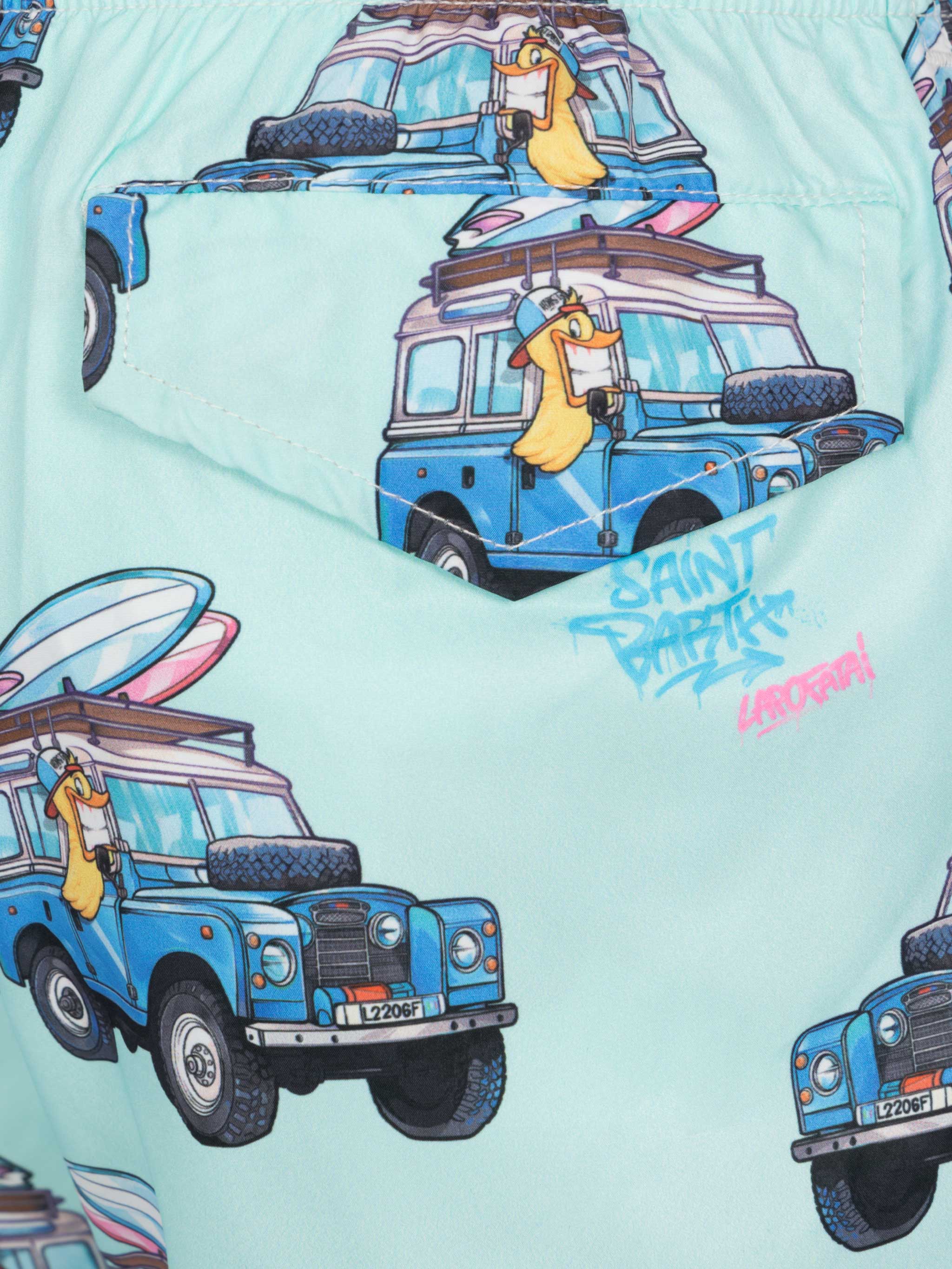 Jean Lighting Lightweight Fabric Swim Shorts With Cryptopuppets Surfer Print | Special Edition Green Swimshort
