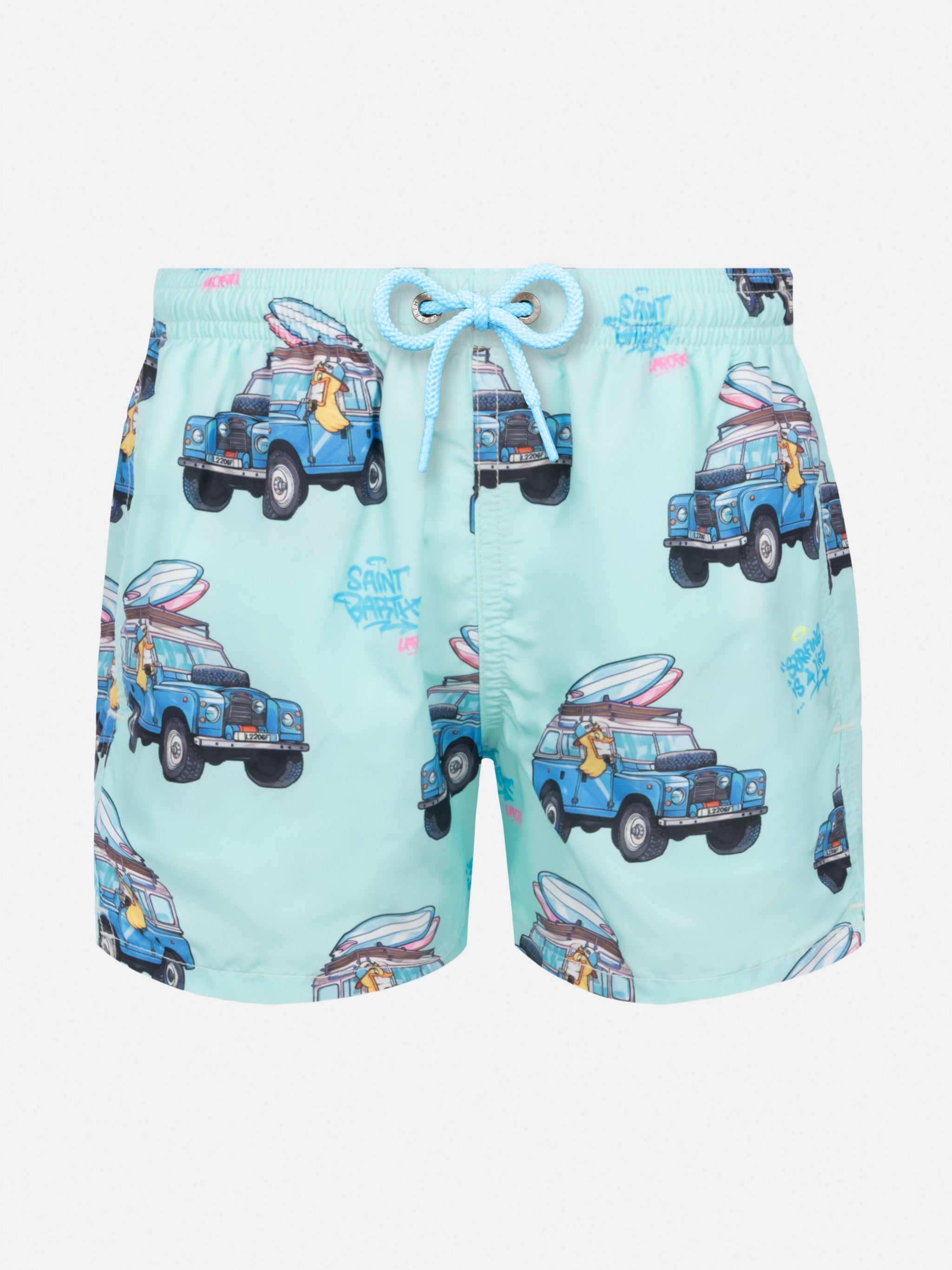 Jean Lighting Lightweight Fabric Swim Shorts With Cryptopuppets Surfer Print | Special Edition Green Swimshort