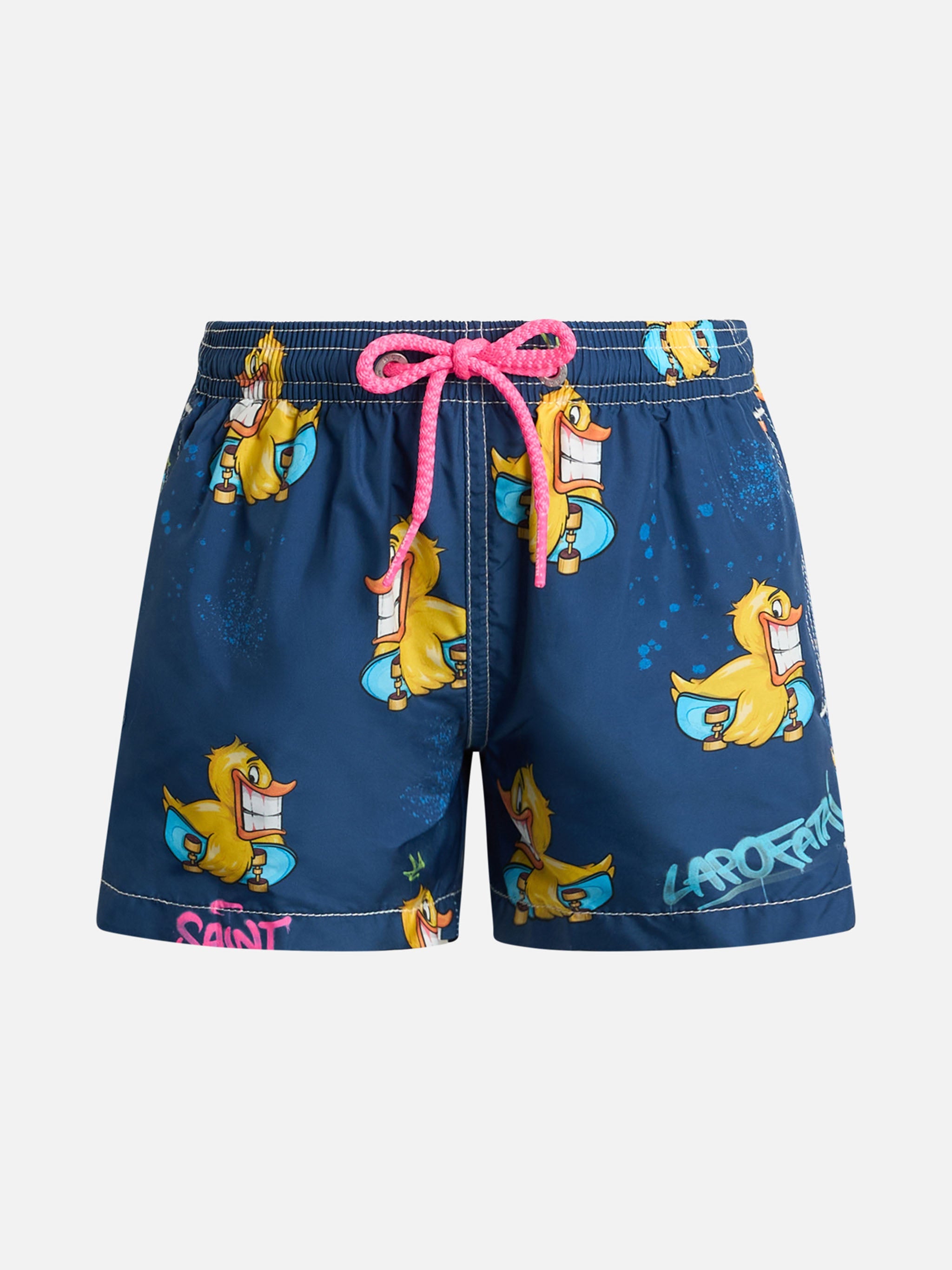 Boy Lightweight Fabric Swim-Shorts Jean Lighting With Crypto Ducky Print | Cryptopuppets Special Edition __single__ Swimshort