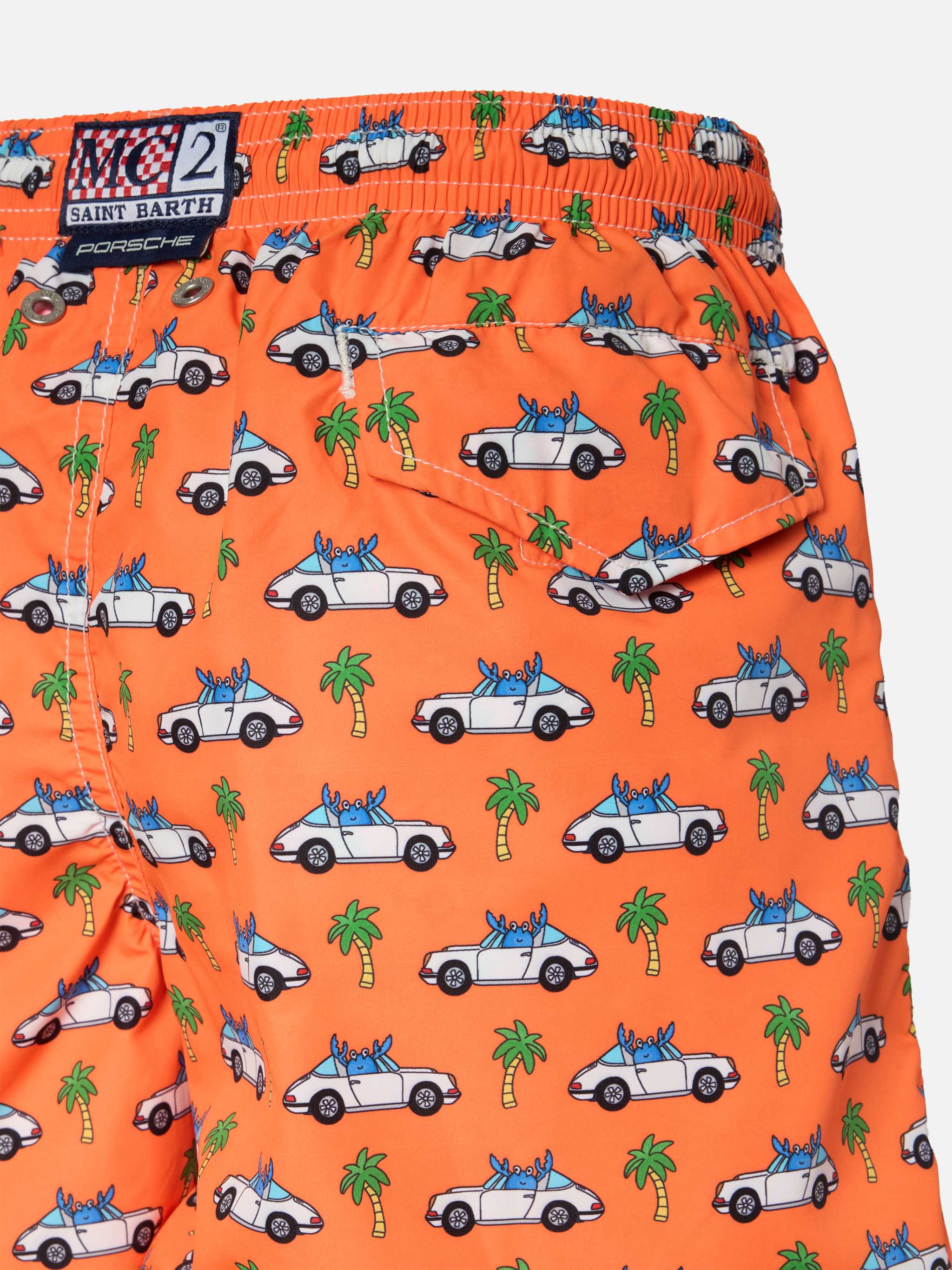 Jean Lighting Lightweight Fabric Swim Shorts With Porsche Print | Special Edition Orange Swimshort