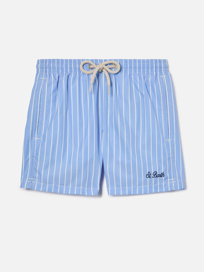 Jean Lighting Swim Shorts With Striped Pattern Blue Swimshort