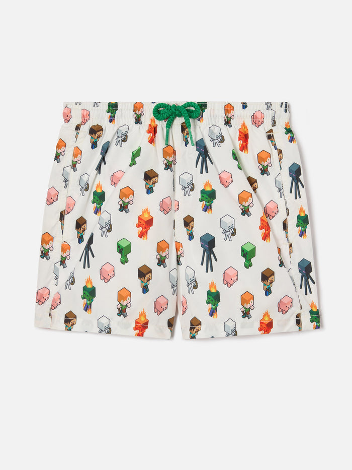 Jean Lighting Swim Shorts With Minecraft All-Over Print | Special Edition White Swimshort