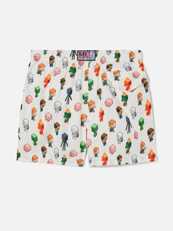 Jean Lighting Swim Shorts With Minecraft All-Over Print | Special Edition White Swimshort