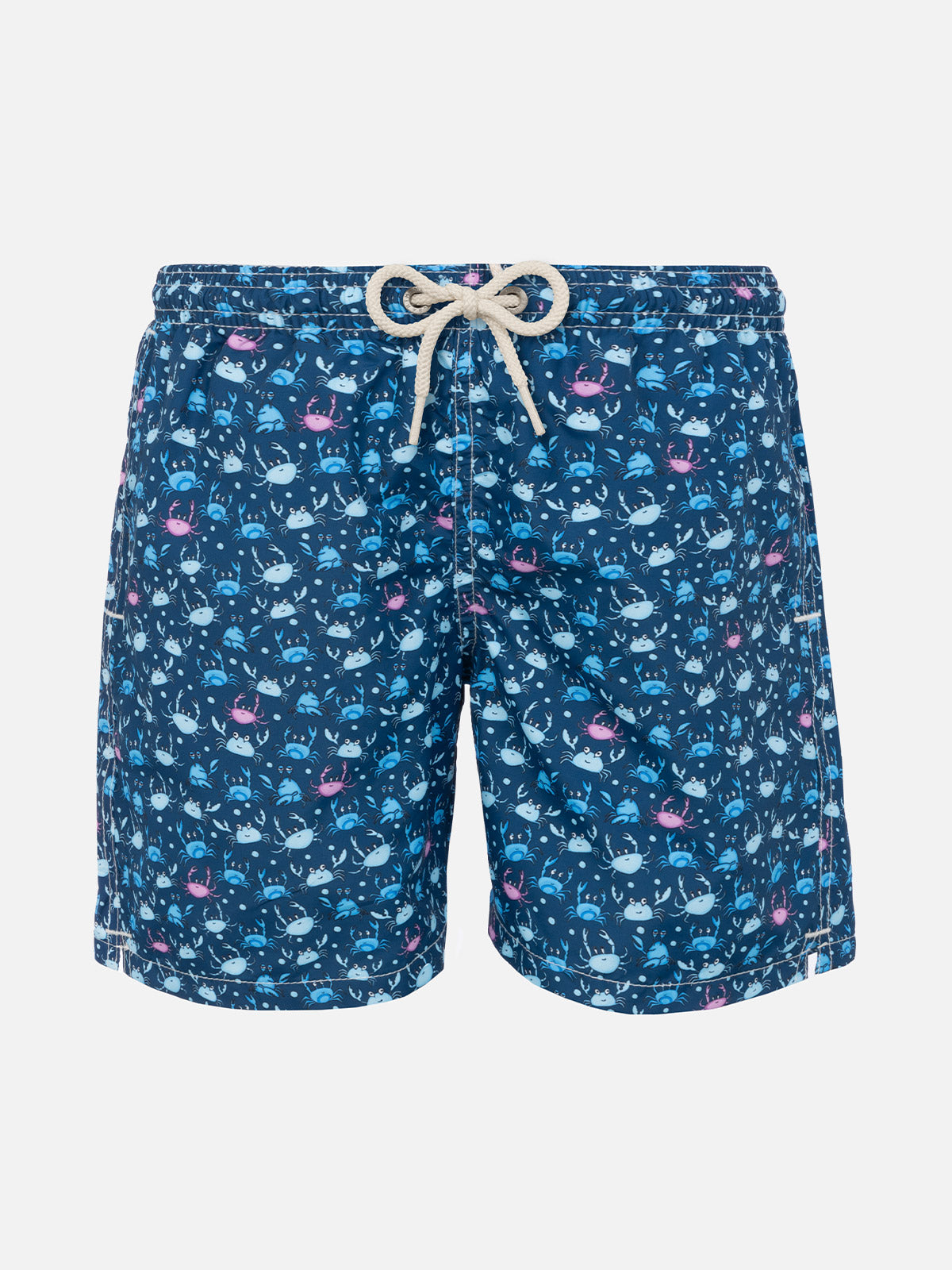 Boy Swim Shorts With Multicolor Crabs Print Blue Swimshort