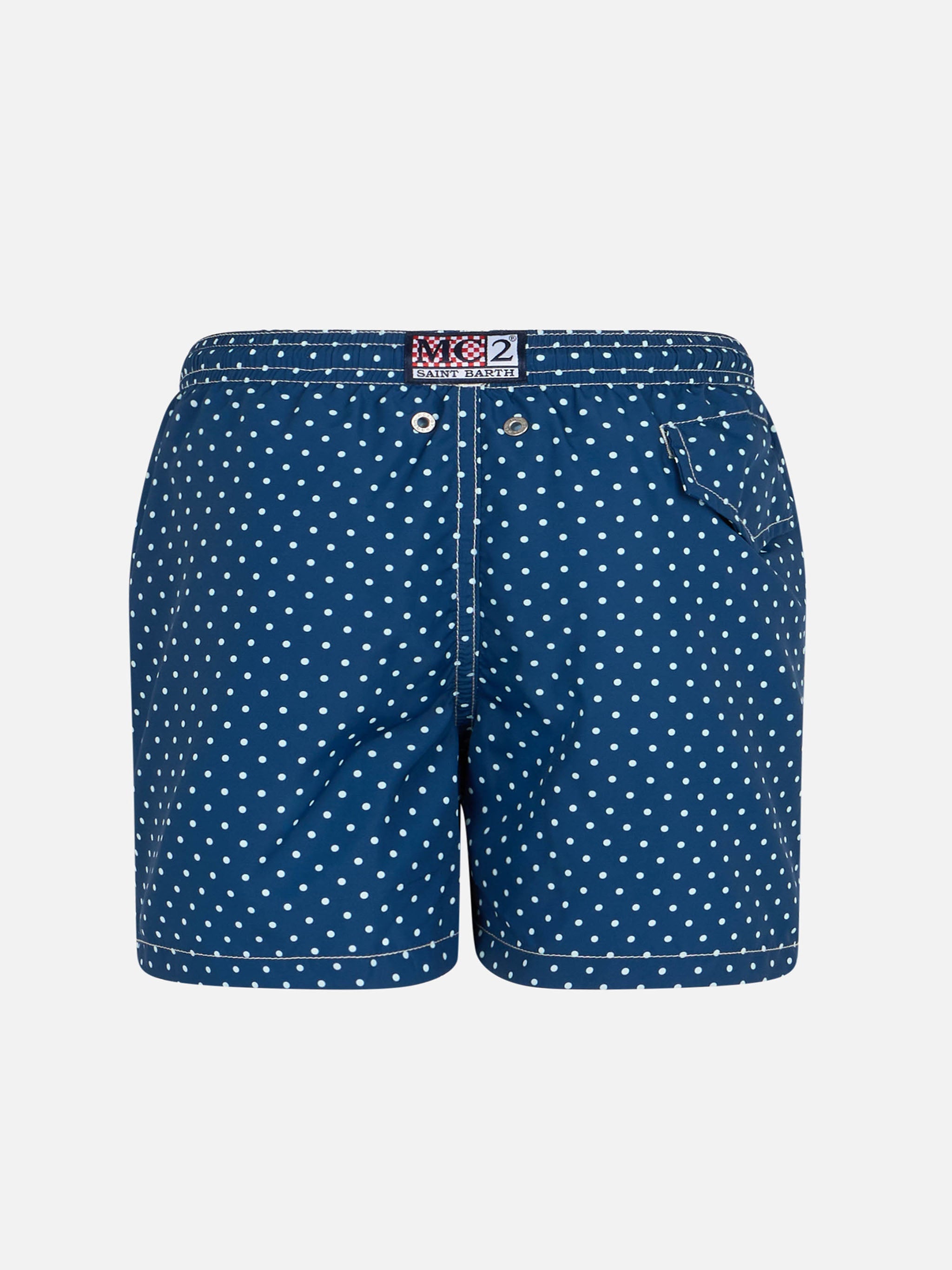 Boy Lightweight Fabric Swim-Shorts Jean Lighting With Polka Dots Print Blue Swimshort