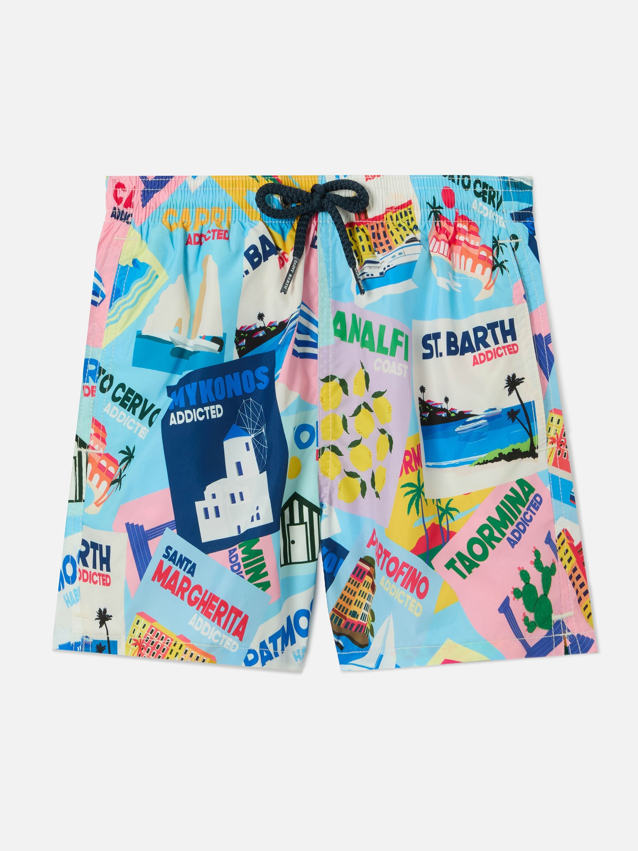 Jean Lighting Swim Shorts With Postcards All-Over Print Green Swimshort