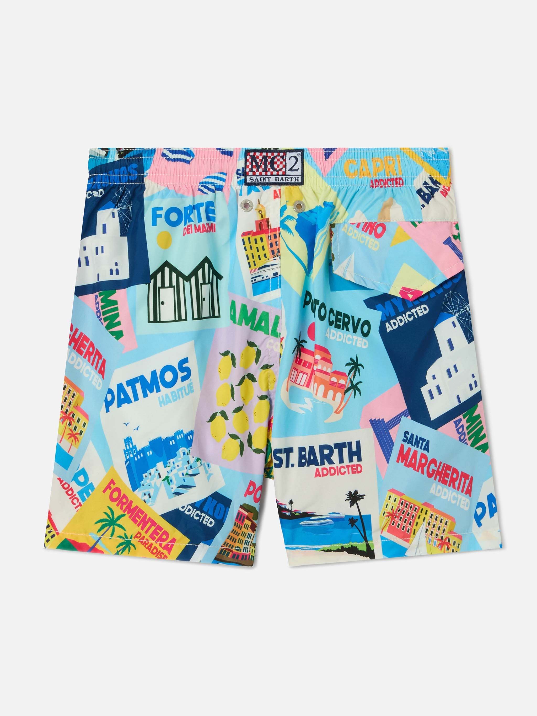Jean Lighting Swim Shorts With Postcards All-Over Print Green Swimshort