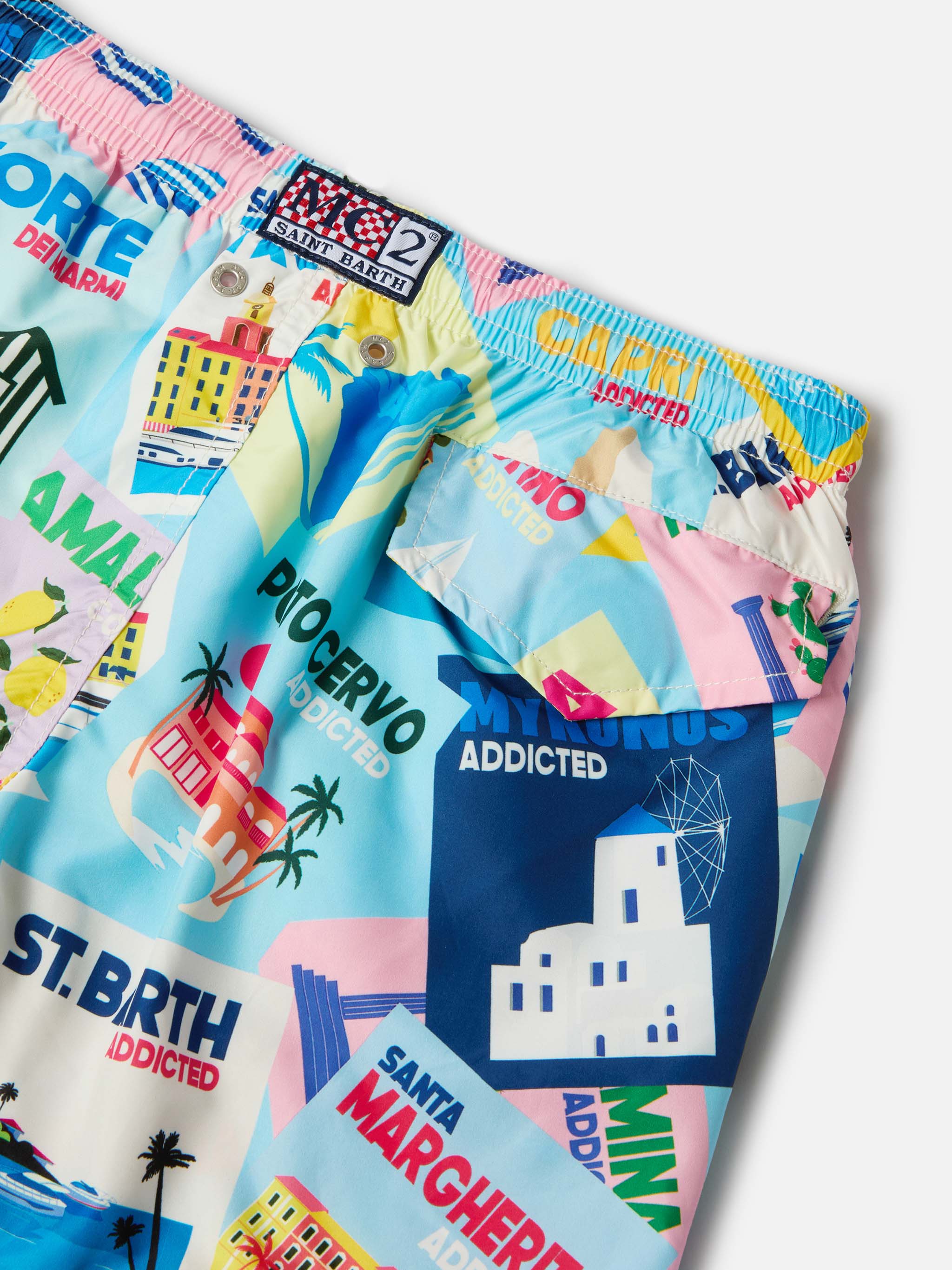 Jean Lighting Swim Shorts With Postcards All-Over Print Green Swimshort