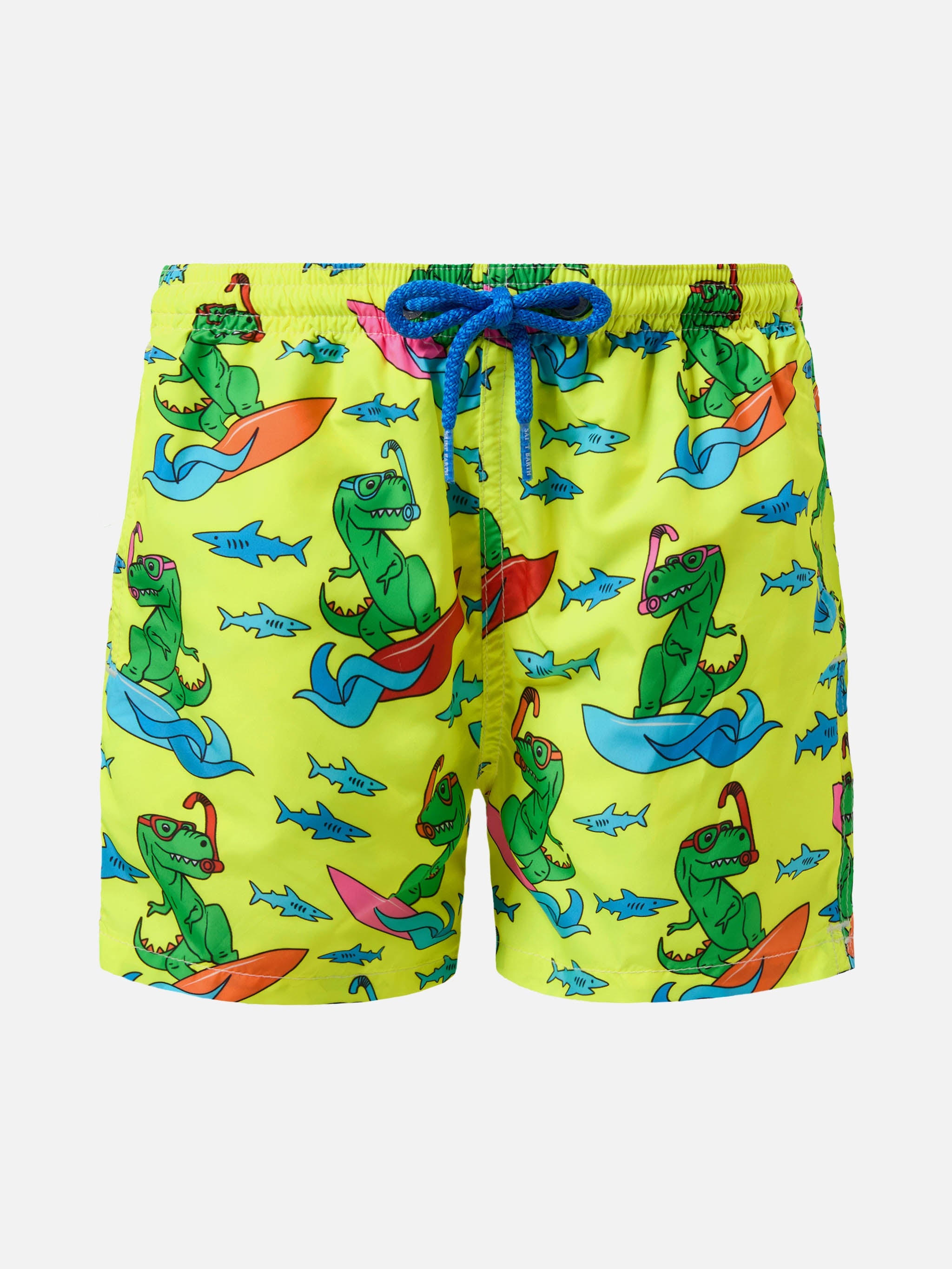 Jean Lighting Lightweight Fabric Swim Shorts With Dino Print Giallo Fluo Swimshort