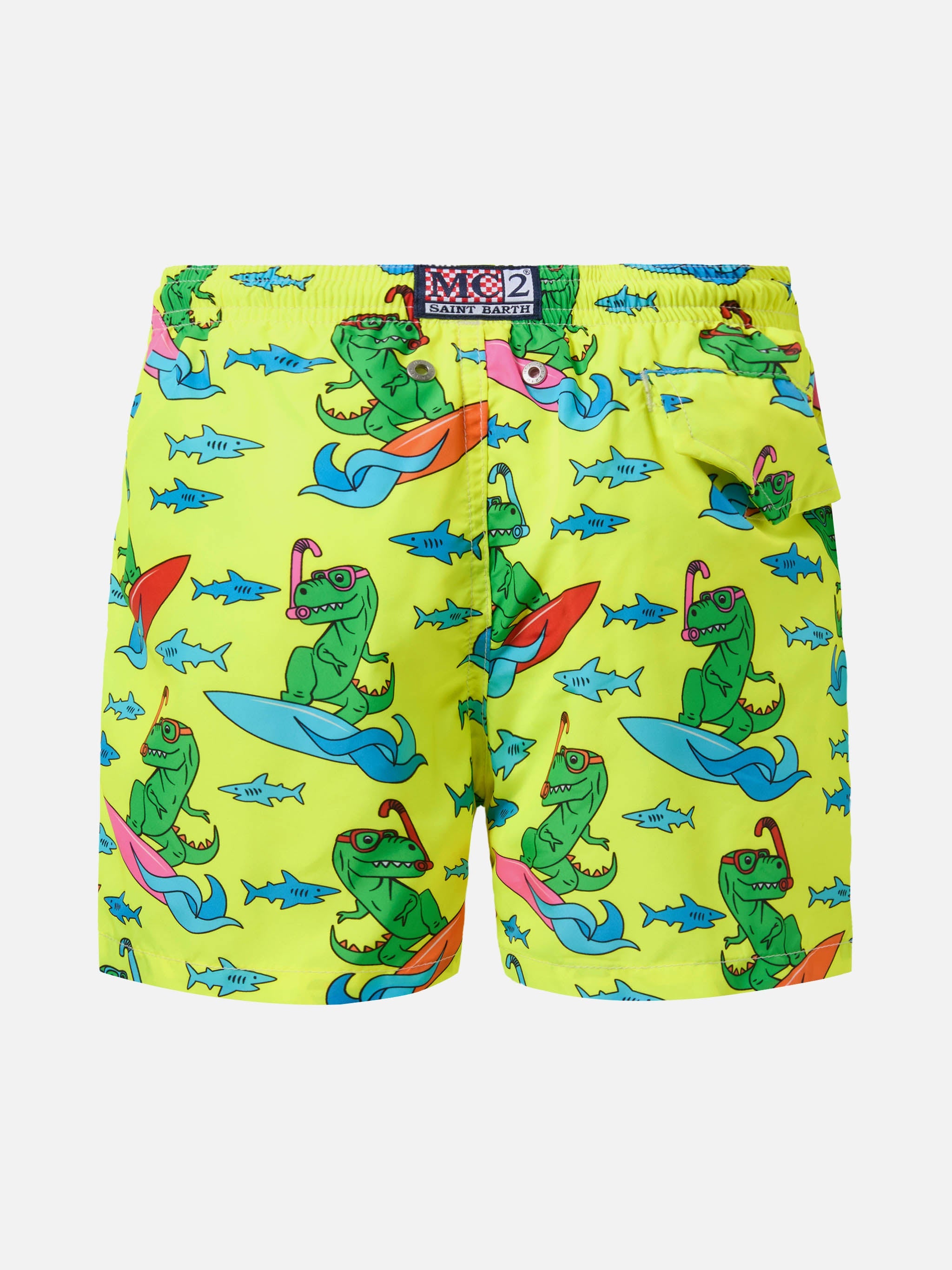 Jean Lighting Lightweight Fabric Swim Shorts With Dino Print Giallo Fluo Swimshort