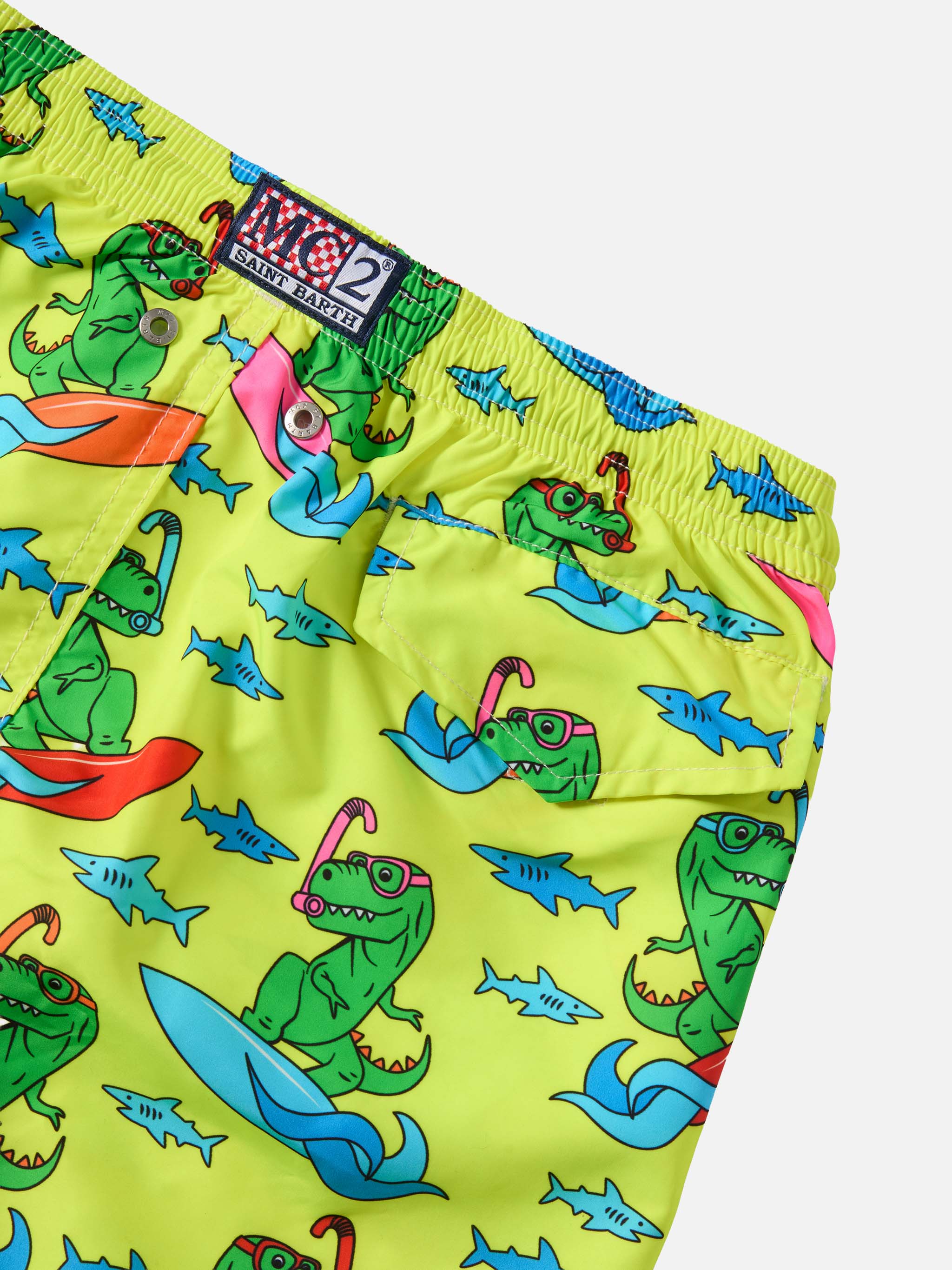 Jean Lighting Lightweight Fabric Swim Shorts With Dino Print Giallo Fluo Swimshort