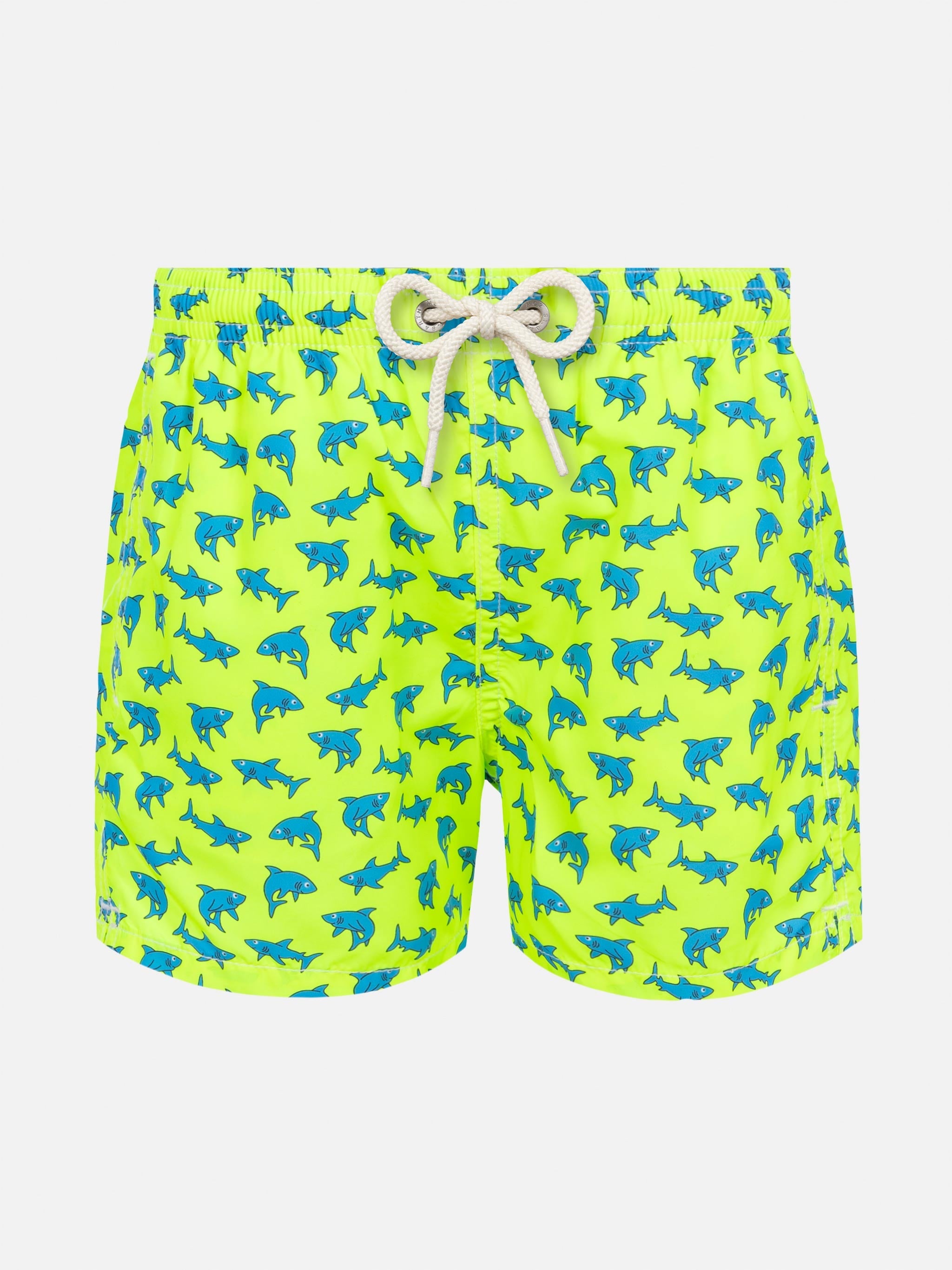 Jean Lighting Lightweight Fabric Swim Shorts With Shark Print Yellow Swimshort