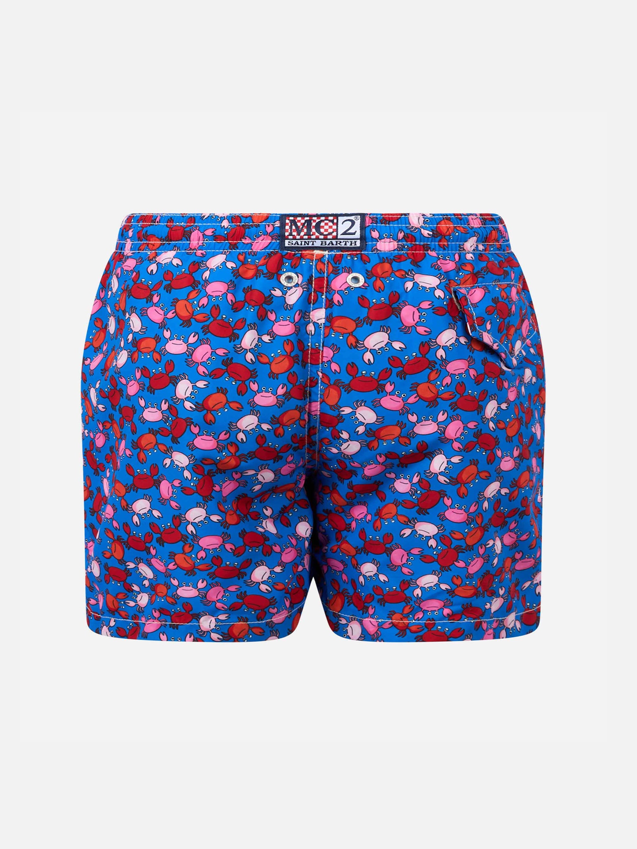 Boy Lightweight Fabric Swim-Shorts Jean Lighting With Crabs Print Sky Swimshort