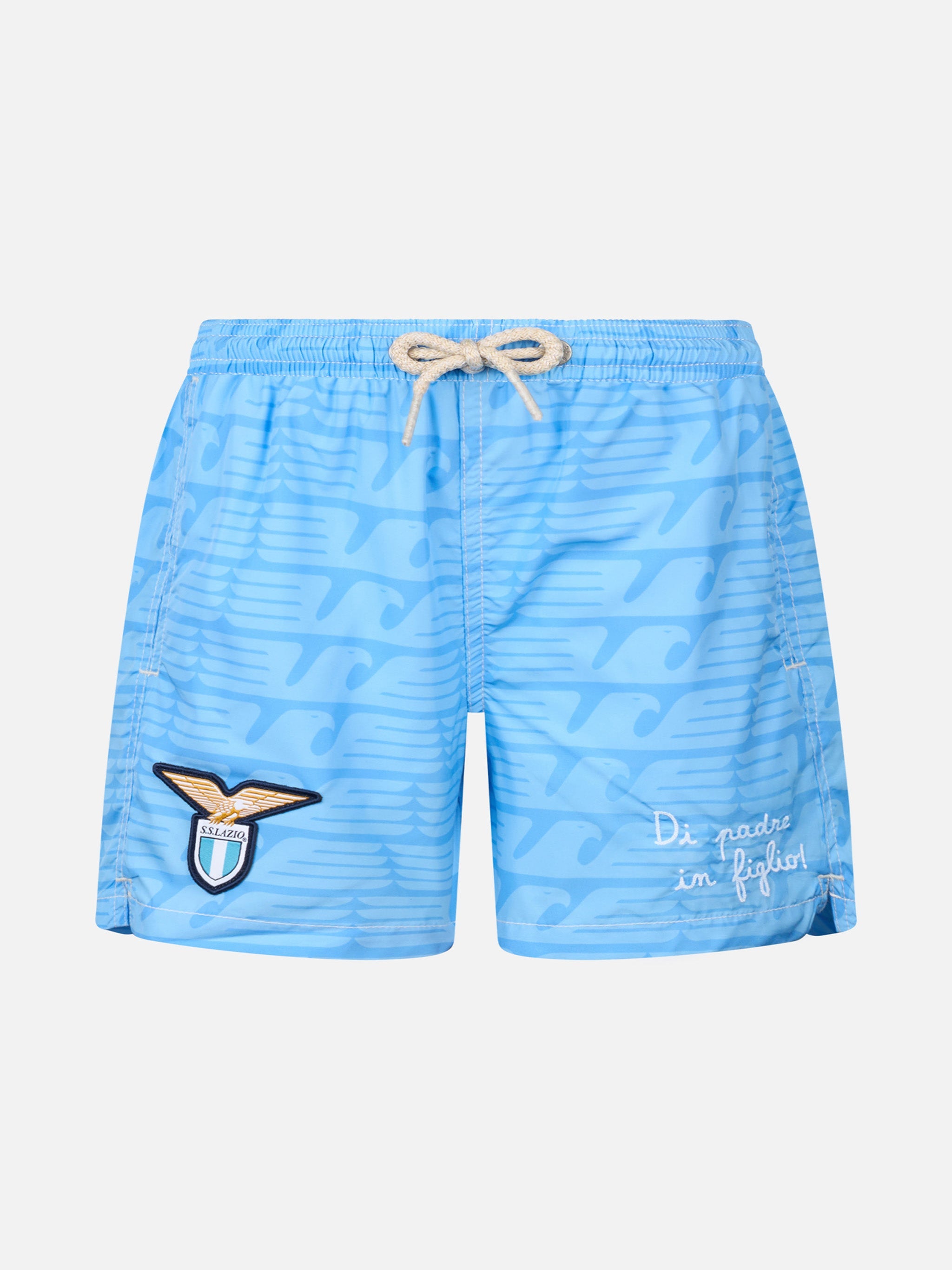Jean Lighting Lightweight Fabric Swim Shorts With Lazio Logo Print And Di Padre Figlio Embroidery|ss Special Edition Blue Swimshort