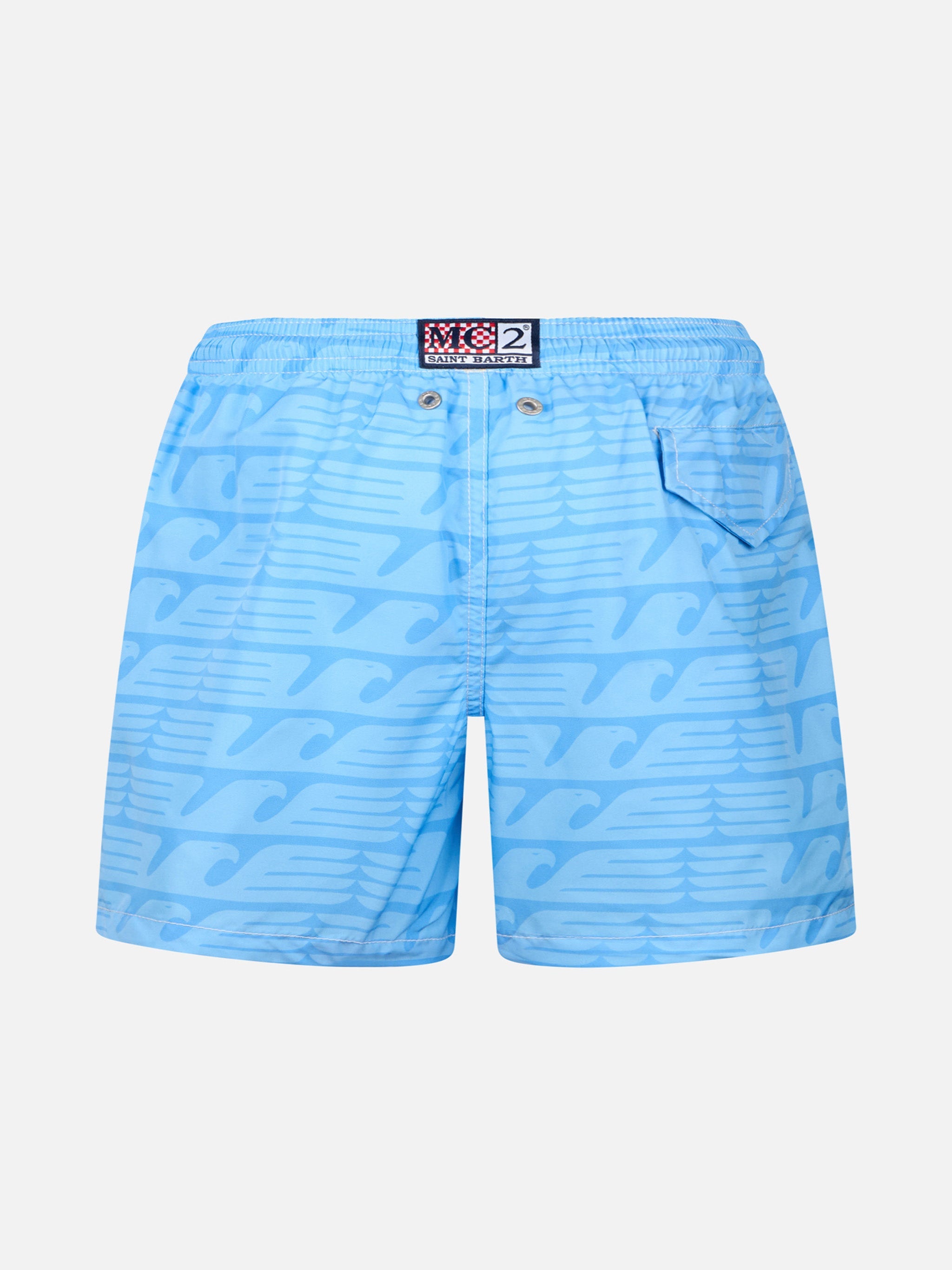 Jean Lighting Lightweight Fabric Swim Shorts With Lazio Logo Print And Di Padre Figlio Embroidery|ss Special Edition Blue Swimshort