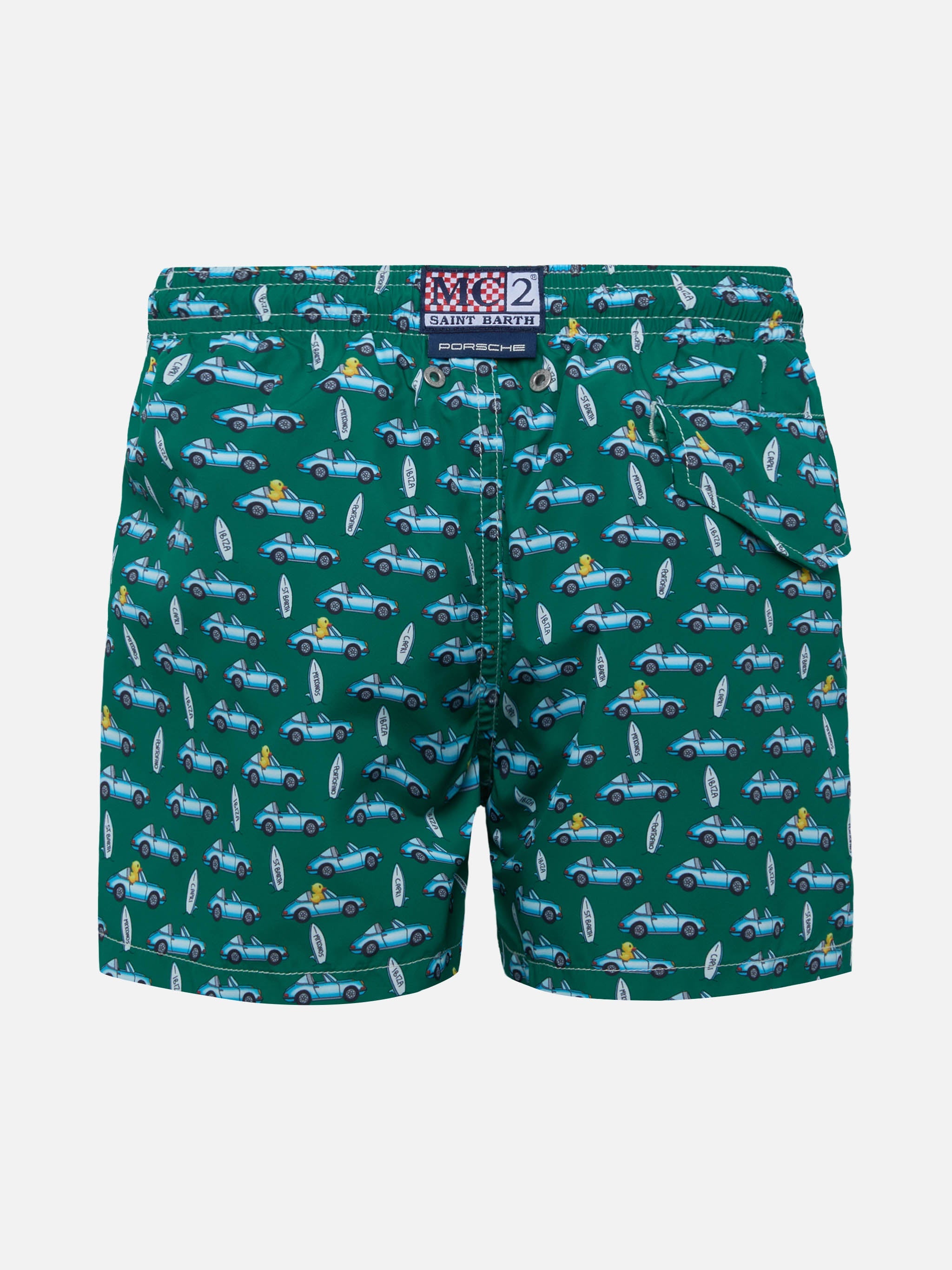 Jean Lighting Lightweight Fabric Swim Shorts With Porsche Print | Special Edition Green Swimshort