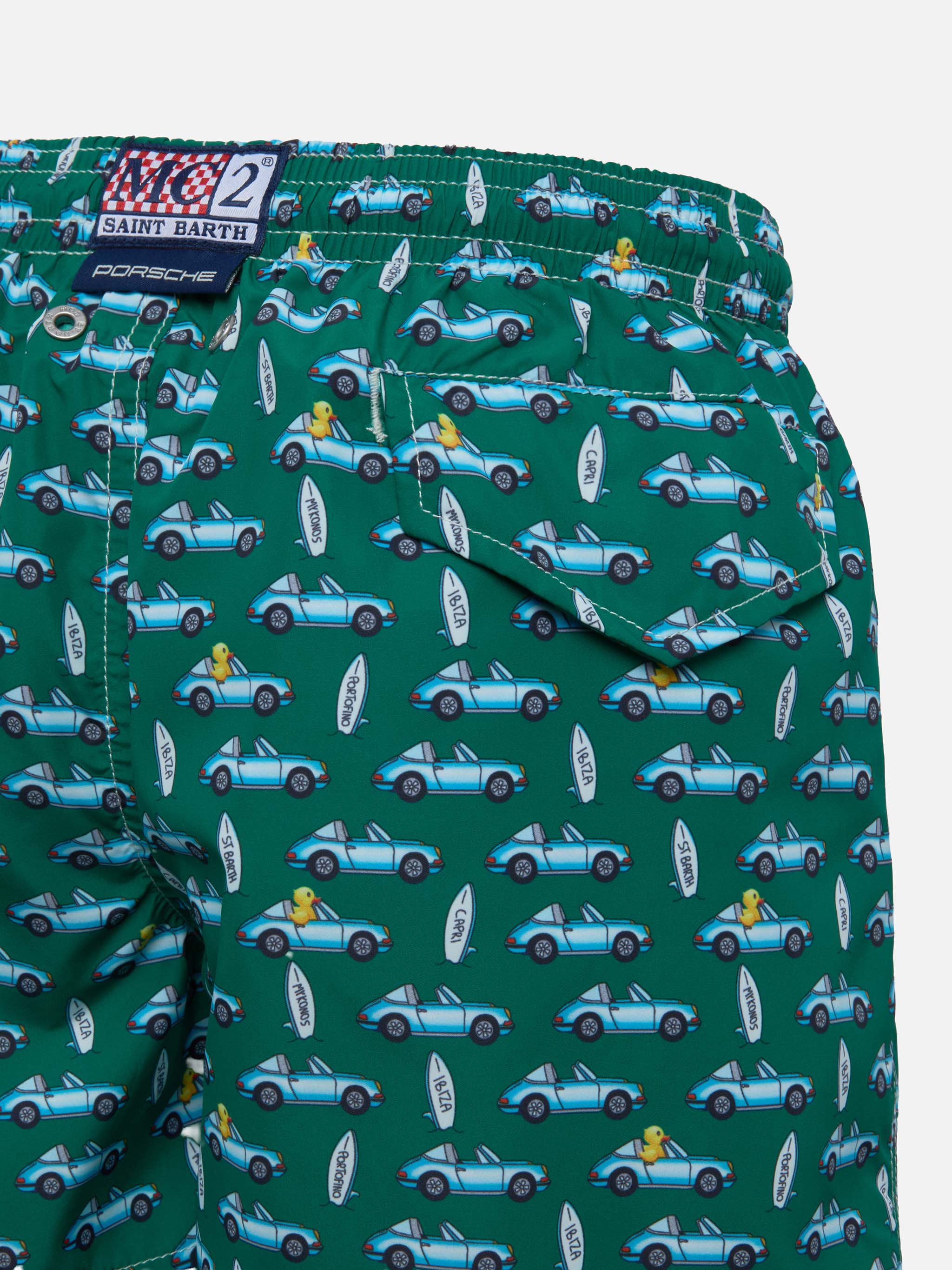 Jean Lighting Lightweight Fabric Swim Shorts With Porsche Print | Special Edition Green Swimshort