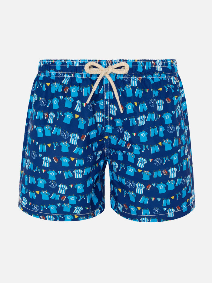 Jean Lighting Lightweight Fabric Swim Shorts With Napoli Logo Print | Ssc Special Edition Blue Navy Swimshort