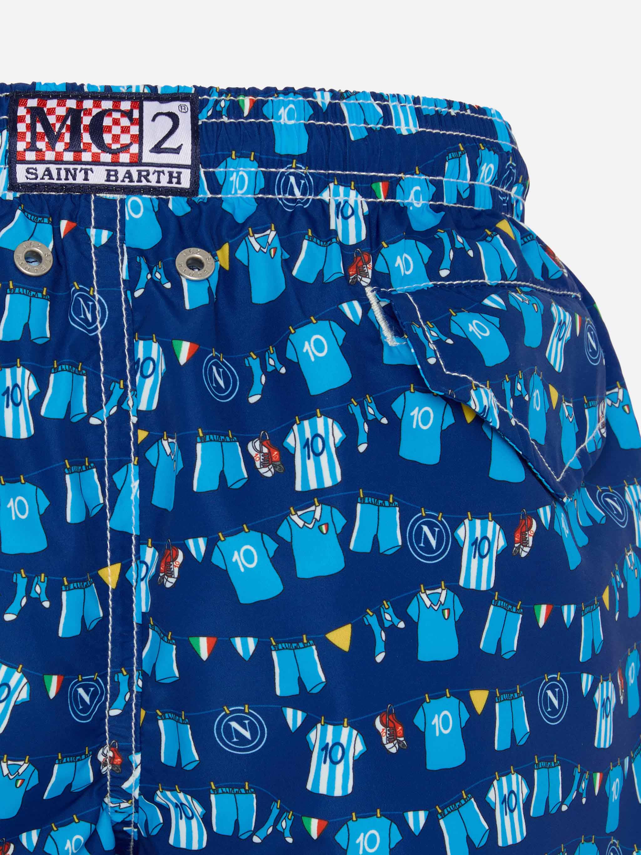 Jean Lighting Lightweight Fabric Swim Shorts With Napoli Logo Print | Ssc Special Edition Blue Navy Swimshort