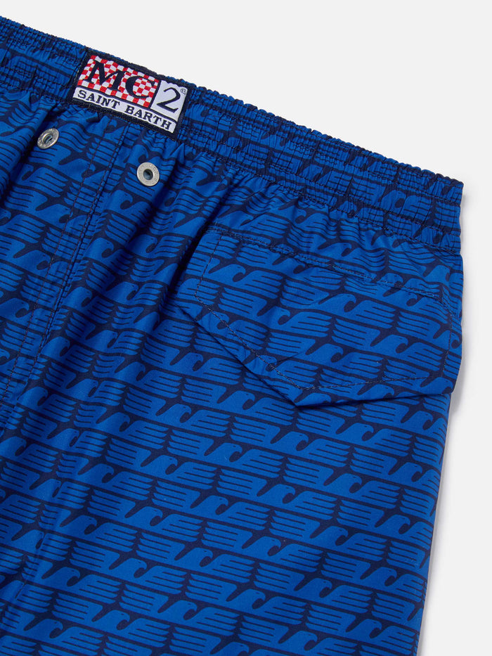 Jean Lighting Swim Shorts With S.s. Lazio All-Over Print | Special Edition Blue Swimshort