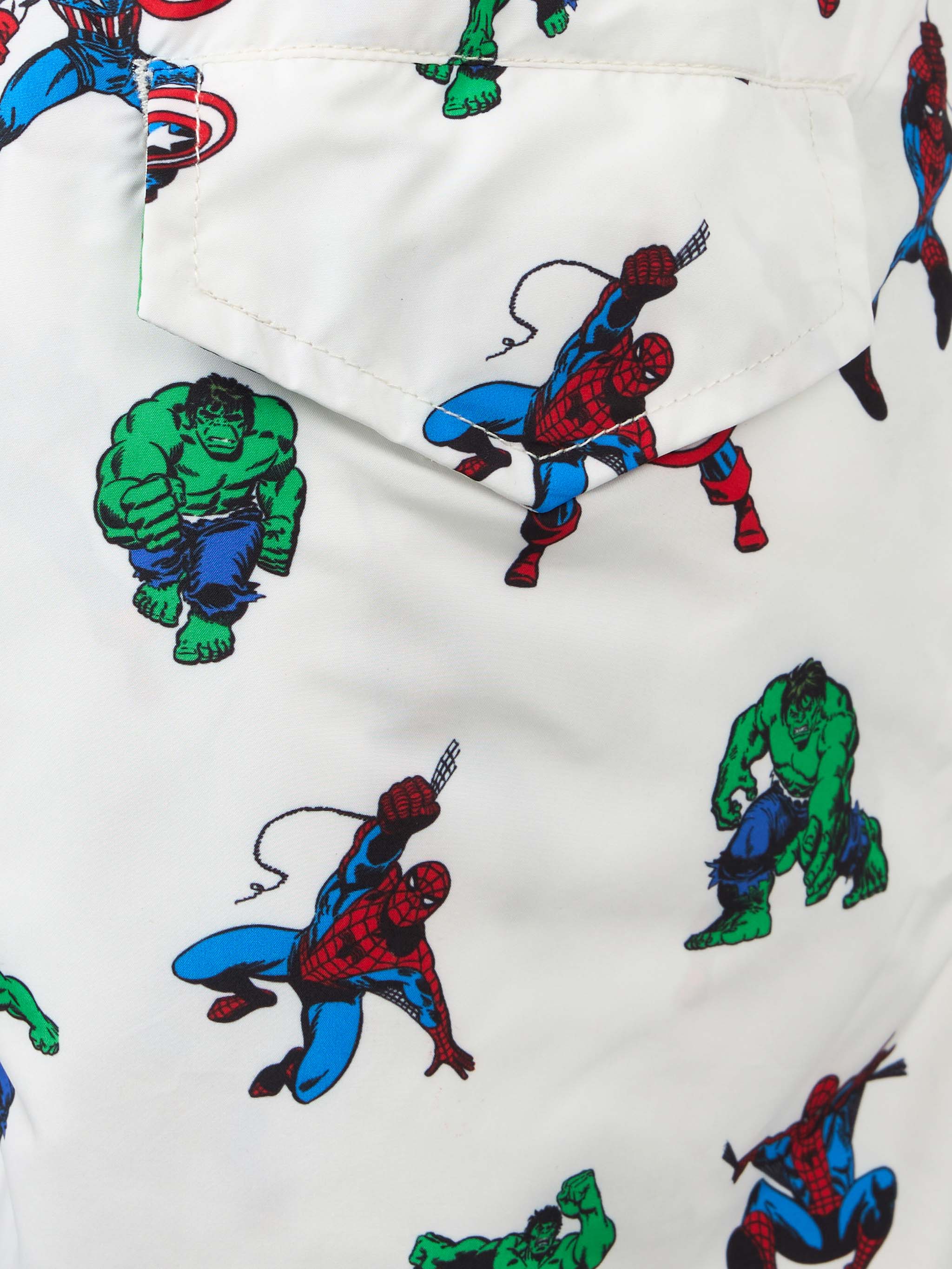 Boy Lightweight Fabric Swim-Shorts Jean Lighting With Marvel Superheroes Print | Special Edition White Swimshort