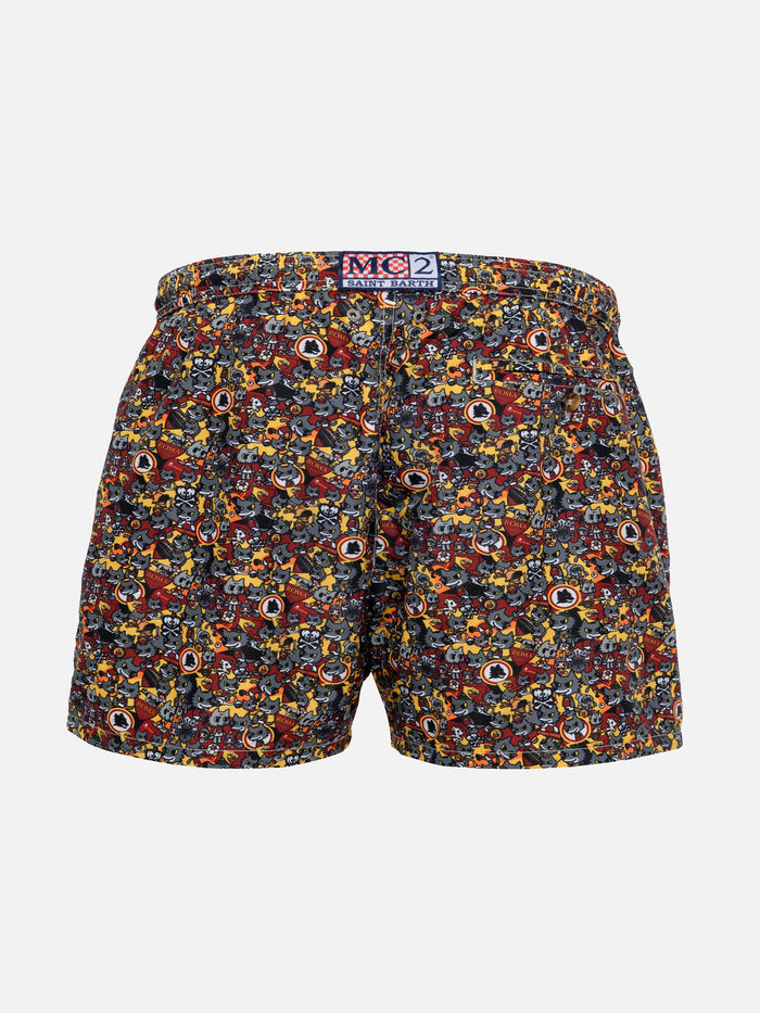 Boy Lightweight Fabric Swimshorts With Roma Print | As Special Edition Bordeaux Swimshort
