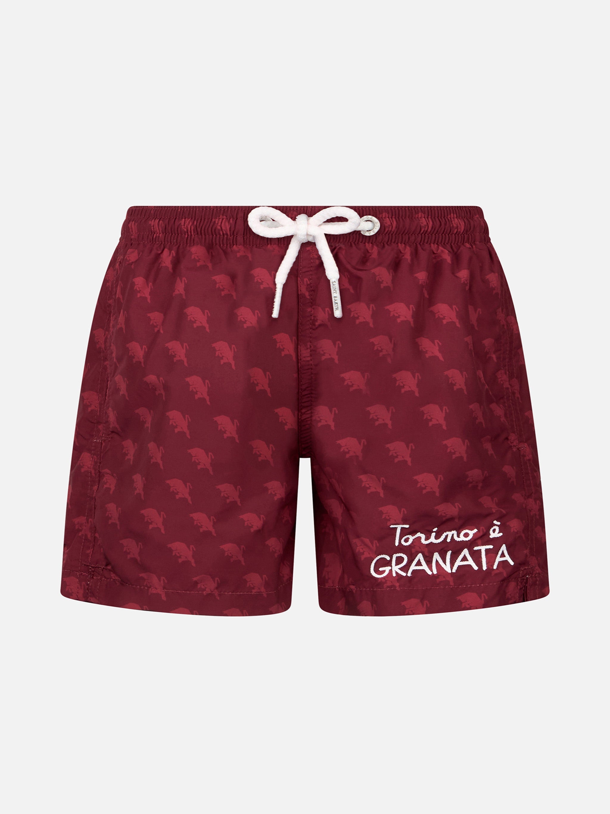 Boy Lightweight Fabric Swimshorts With Torino Print | Ac Special Edition Bordeaux Swimshort