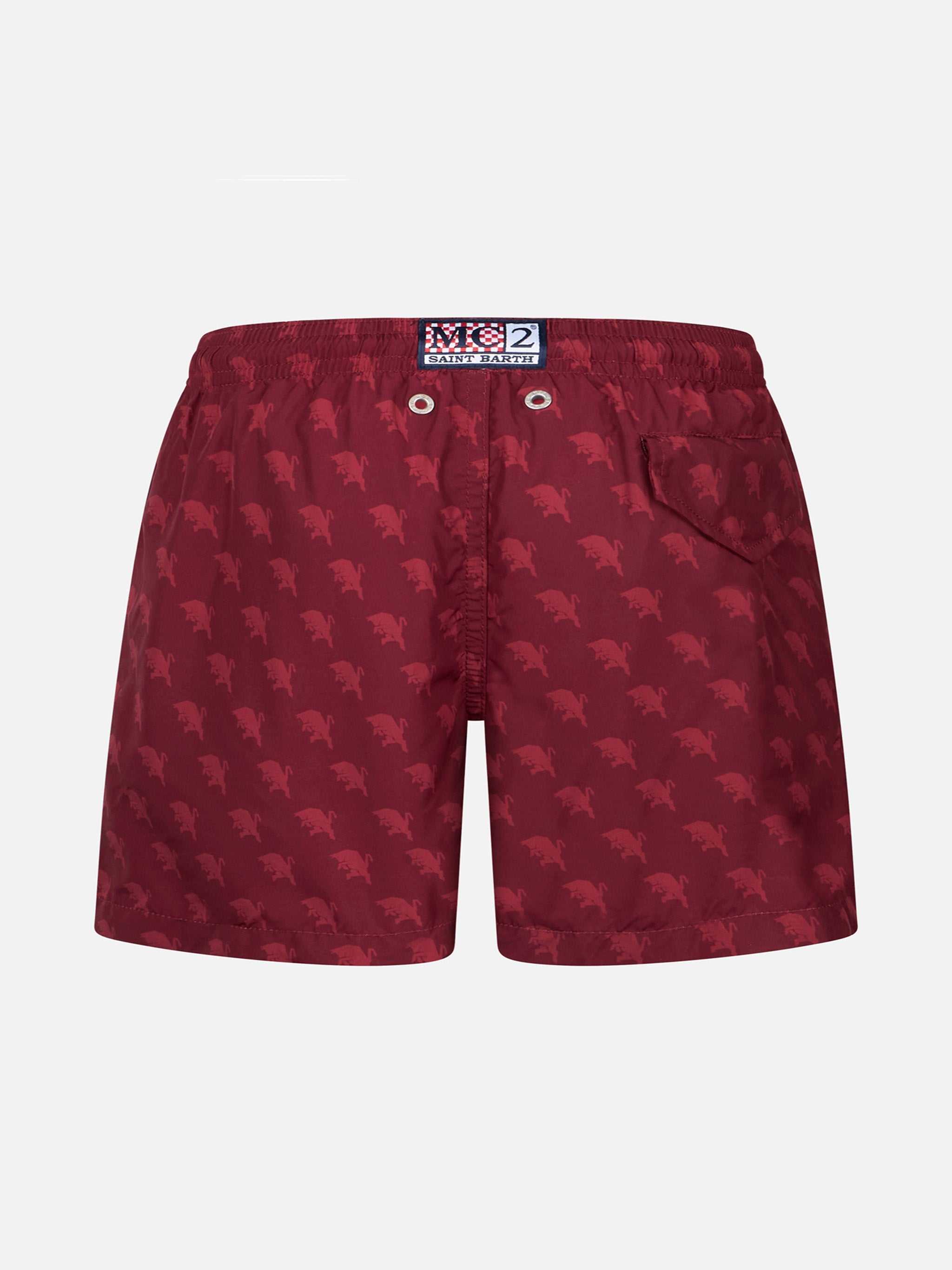Boy Lightweight Fabric Swimshorts With Torino Print | Ac Special Edition Bordeaux Swimshort
