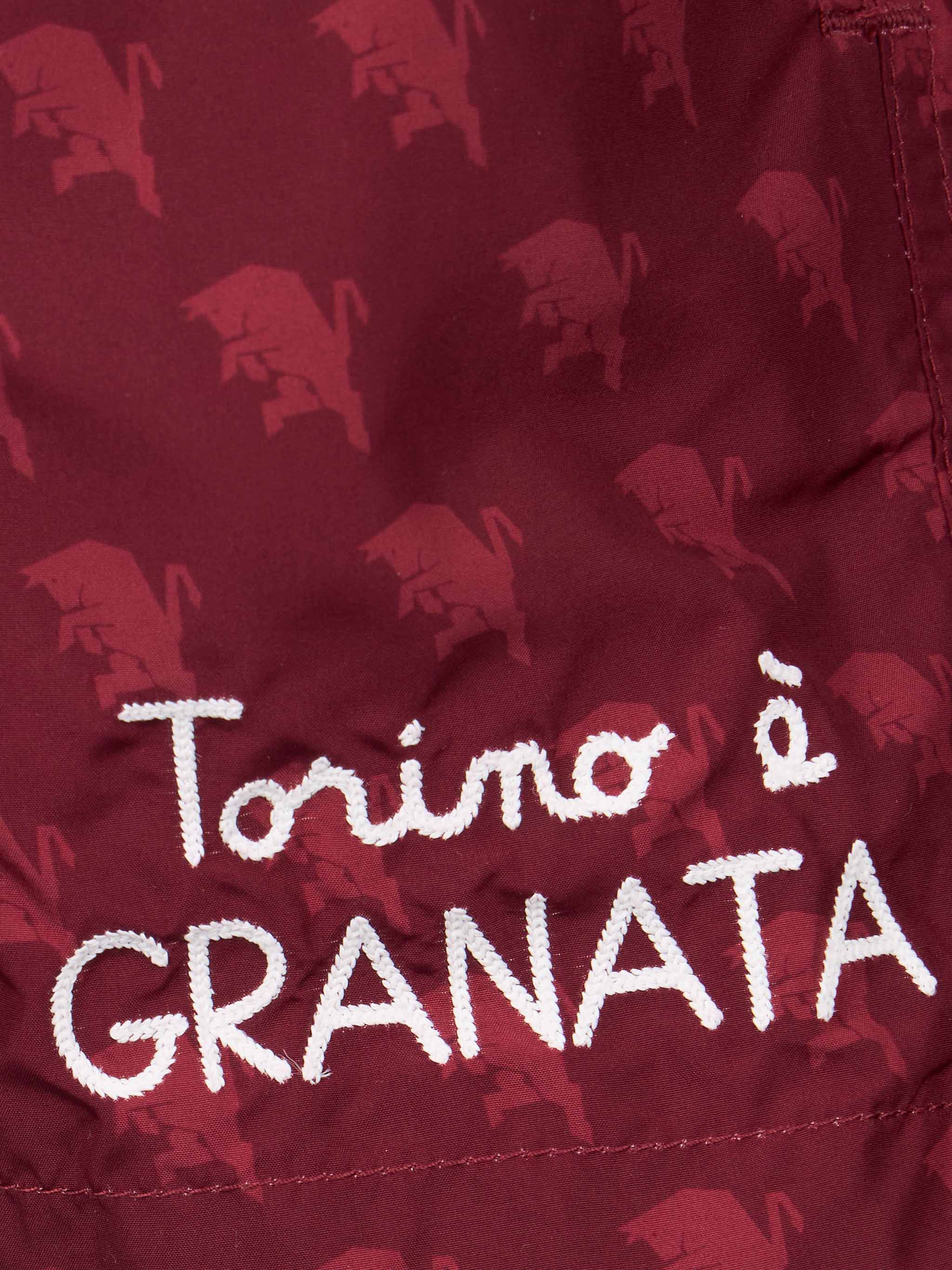 Boy Lightweight Fabric Swimshorts With Torino Print | Ac Special Edition Bordeaux Swimshort