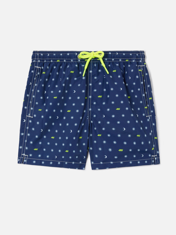 Jean Lighting Swim Shorts With Vr46 All-Over Print | Special Edition Blue Swimshort