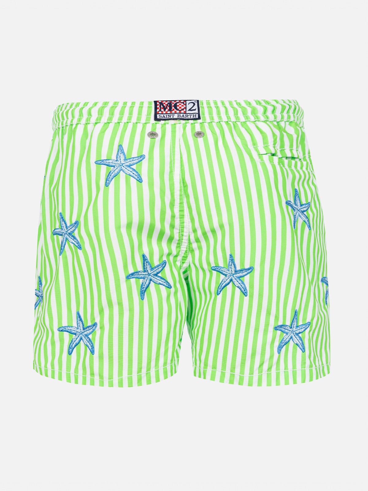 Boy Classic Swim Shorts With Starfish Embroidery White Swimshort