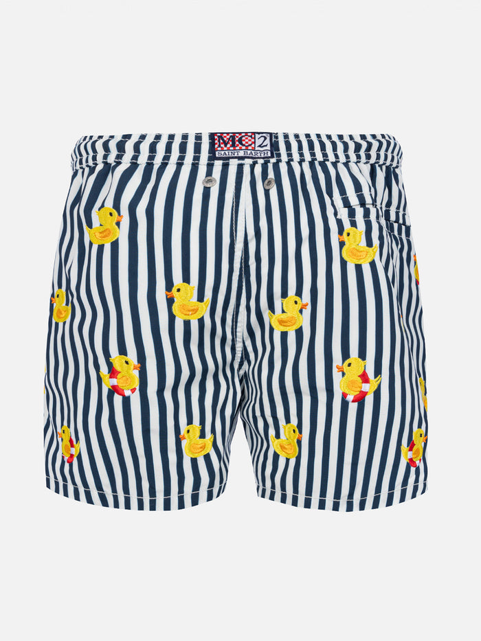 Boy Striped Swim Shorts With Embroidered Ducks __single__ Swimshort