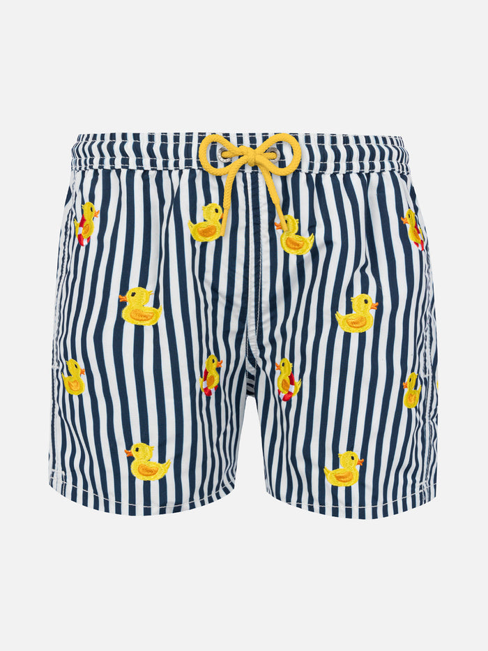 Boy Striped Swim Shorts With Embroidered Ducks __single__ Swimshort