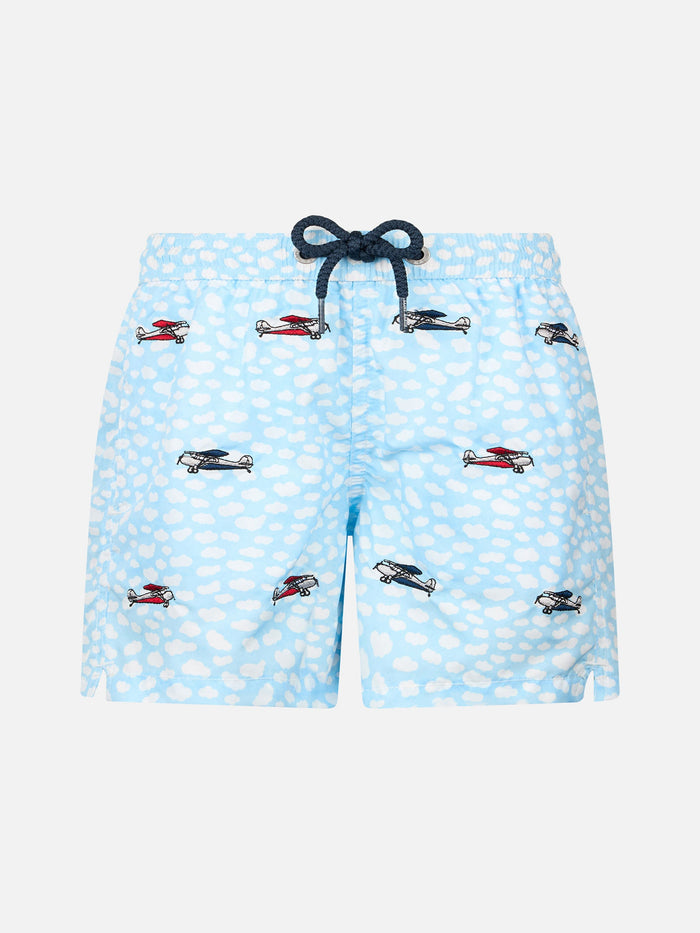 Boy Lightweight Fabric Swim-Shorts Jean Lighting With Airplanes Embroidery __single__ Swimshort