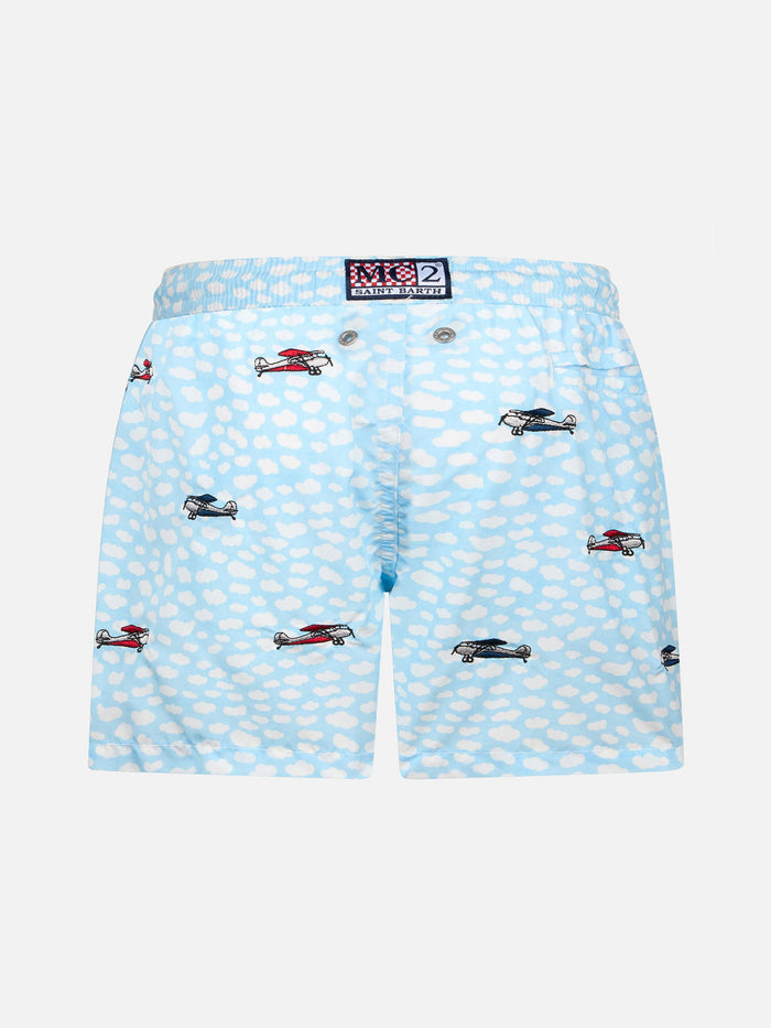 Boy Lightweight Fabric Swim-Shorts Jean Lighting With Airplanes Embroidery __single__ Swimshort