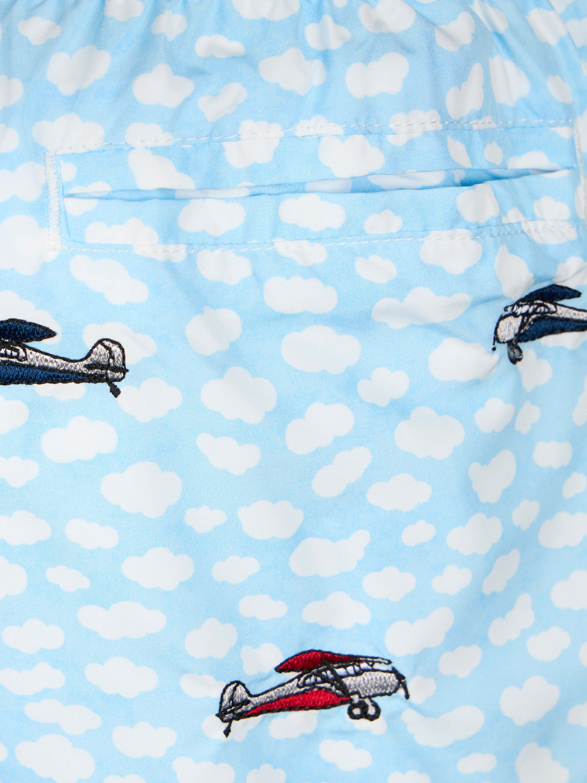 Boy Lightweight Fabric Swim-Shorts Jean Lighting With Airplanes Embroidery Sky Swimshort